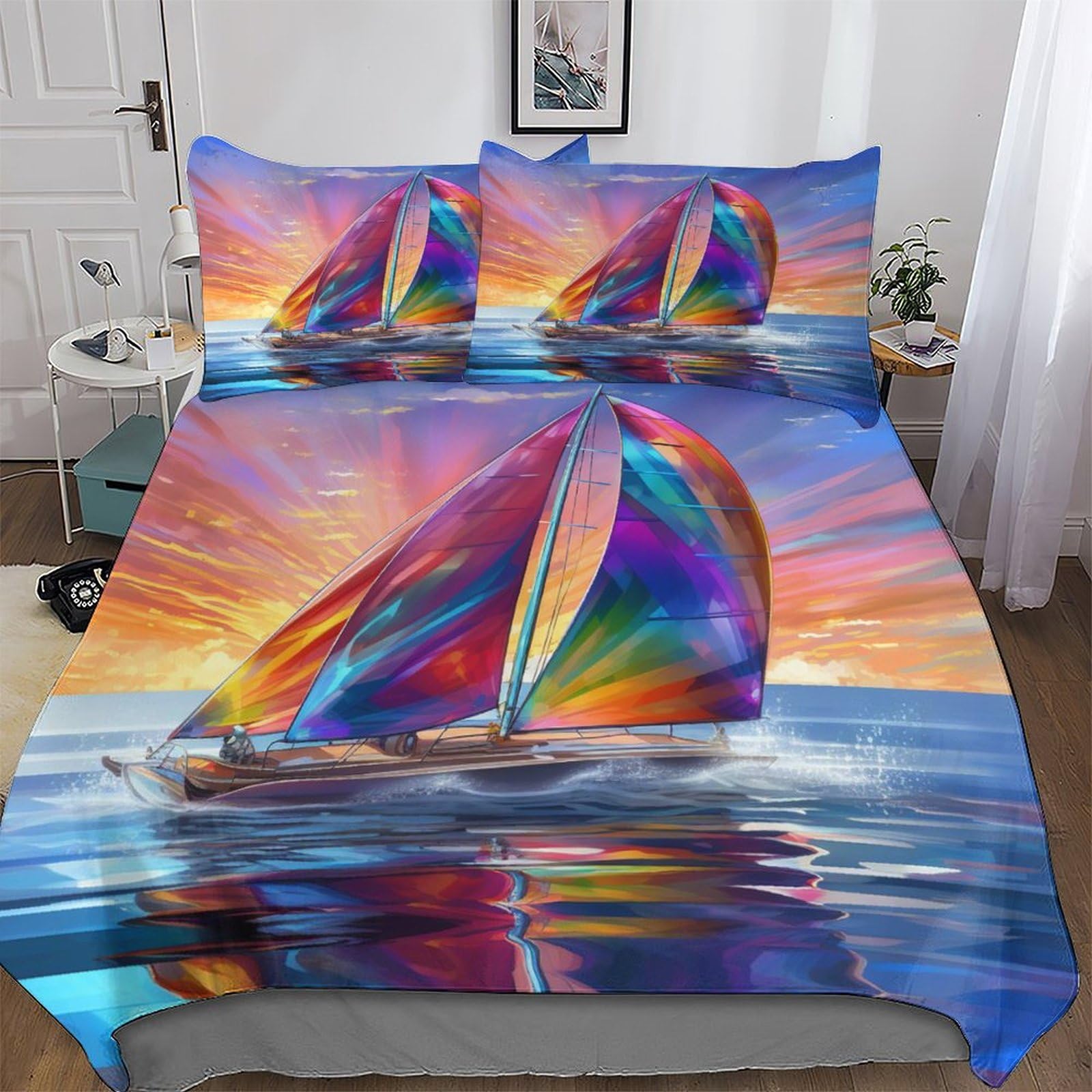 Parure de lit voilier 3 pièces avec housse couette microfibre 220x240