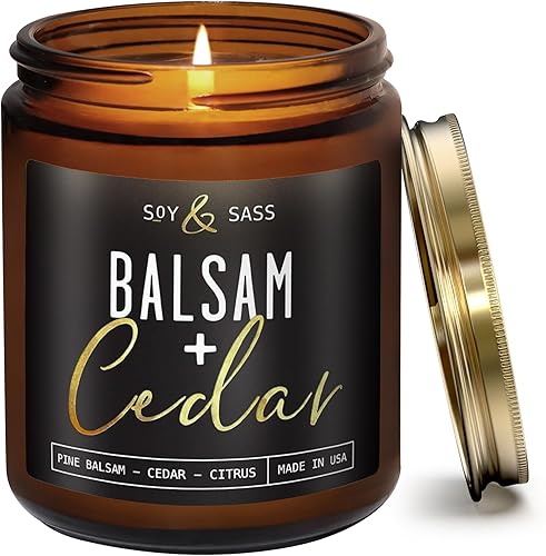 Vela de bálsamo, velas de Navidad perfumadas – Vela de soja 'bálsamo + cedro', con abeto bálsamo, cedro y cítricos - Infundida con aceites