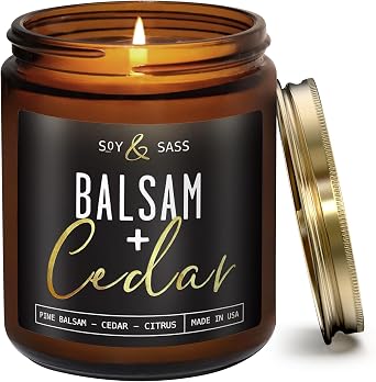 Balsam Candle, Christmas Candles Scented - Balsam + Cedar Soy Candle, w/Balsam Fir, Cedar & Citrus - Infused with Essential Oils I Balsam Fir Candles I 9oz, 50Hr, Made in USA