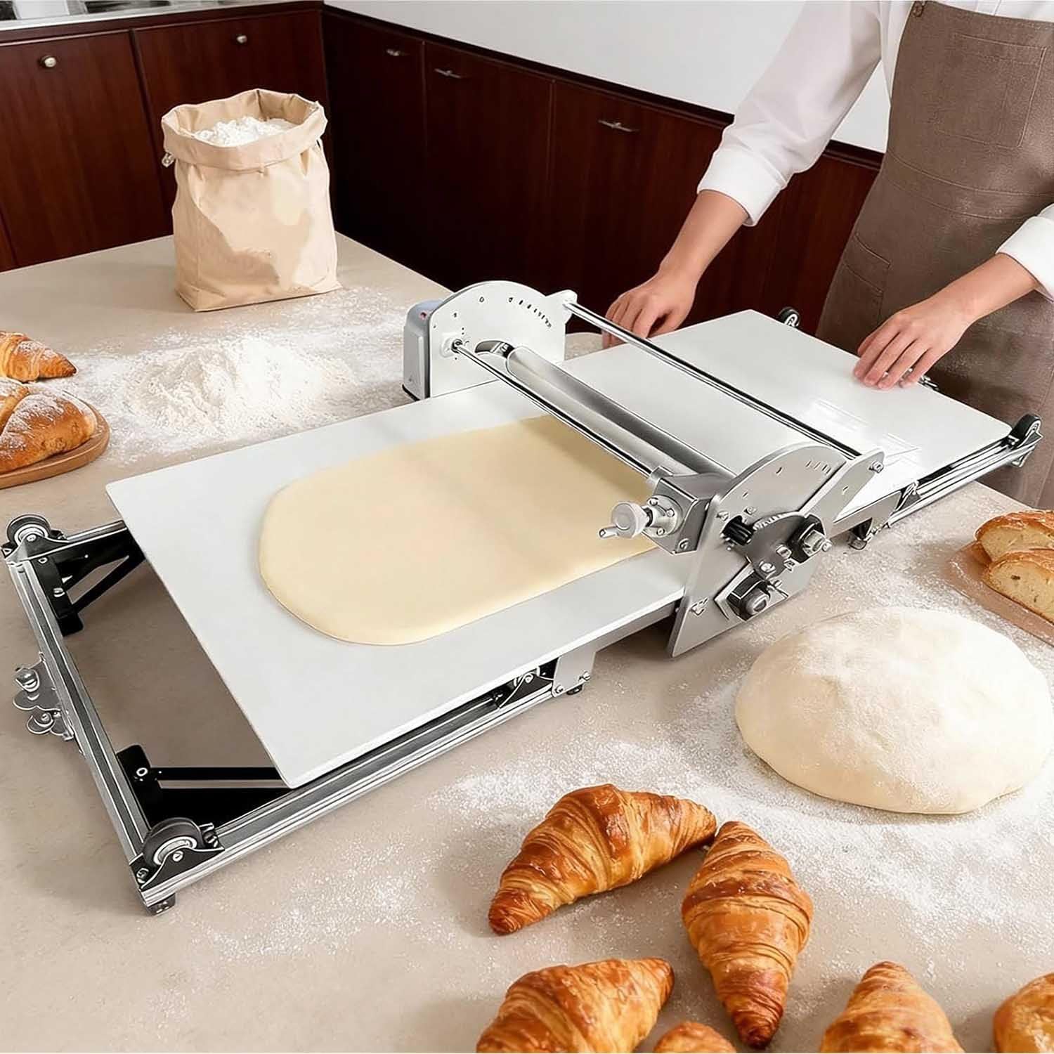Teigausrollmaschine Elektrisch Für Blätterteig,Gewerbliche Elektrische Teigausrollmaschine,Mit Automatischem Vor- Und Rücklauf,Einstellbarer Dicke,Geeignet Für Croissants, Kuchen Und Blätterteiggebäck