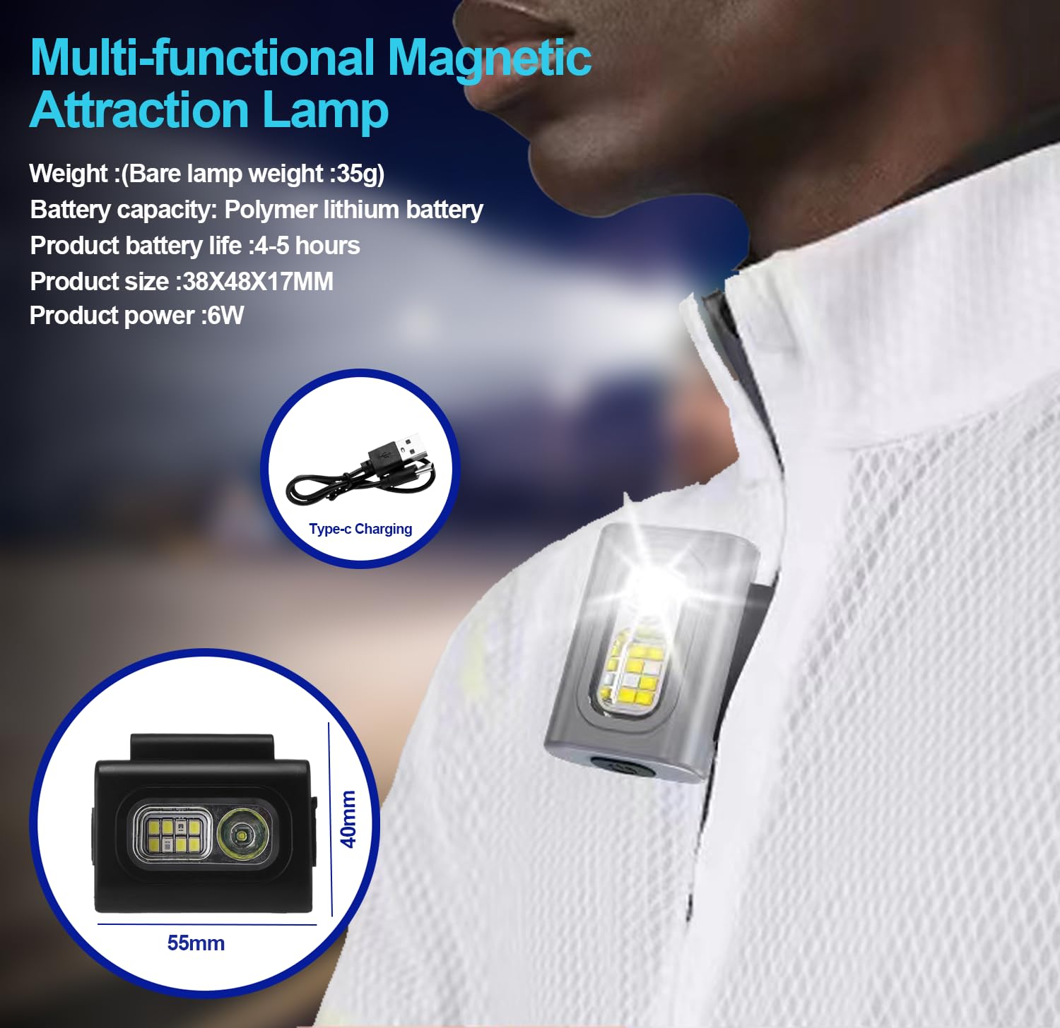 USB Charging Strong Magnetic Running Light - 6-Mode Waterproof LED Safety Light | Essential for Night Running,Walking, Camping,Dog Walking | Clip-on Flashlight | Flashing Warning Work Light (Black)