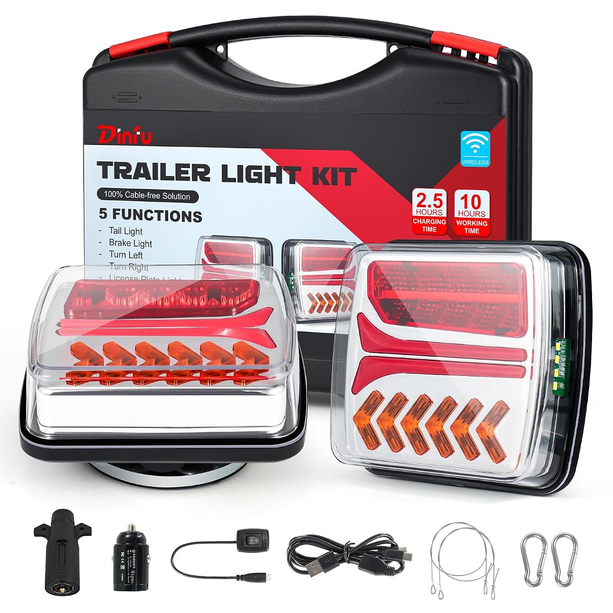 Dinfu Wireless Trailer Lights Magnetic Wireless Tow Lights Kit with USB-C