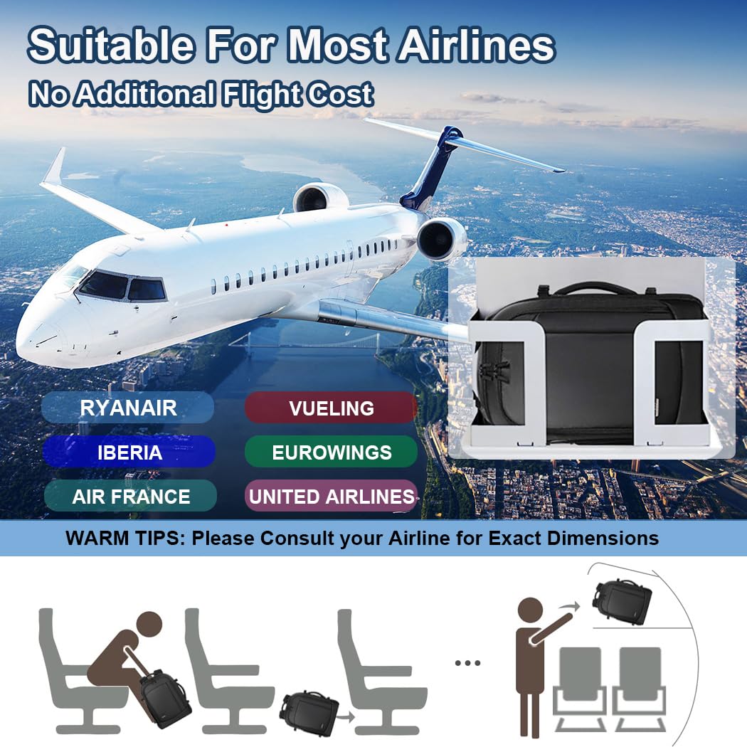 Lekespring Zaino Ryanair 40x20x25 - Zaino da Viaggio Aereo Bagaglio a Mano per Donne e Uomini, Bagaglio a Mano 40x20x25 Ryanair, Borsa Cabina con 6 Sacchetti Organizzatori per Scuola D'affari Casual