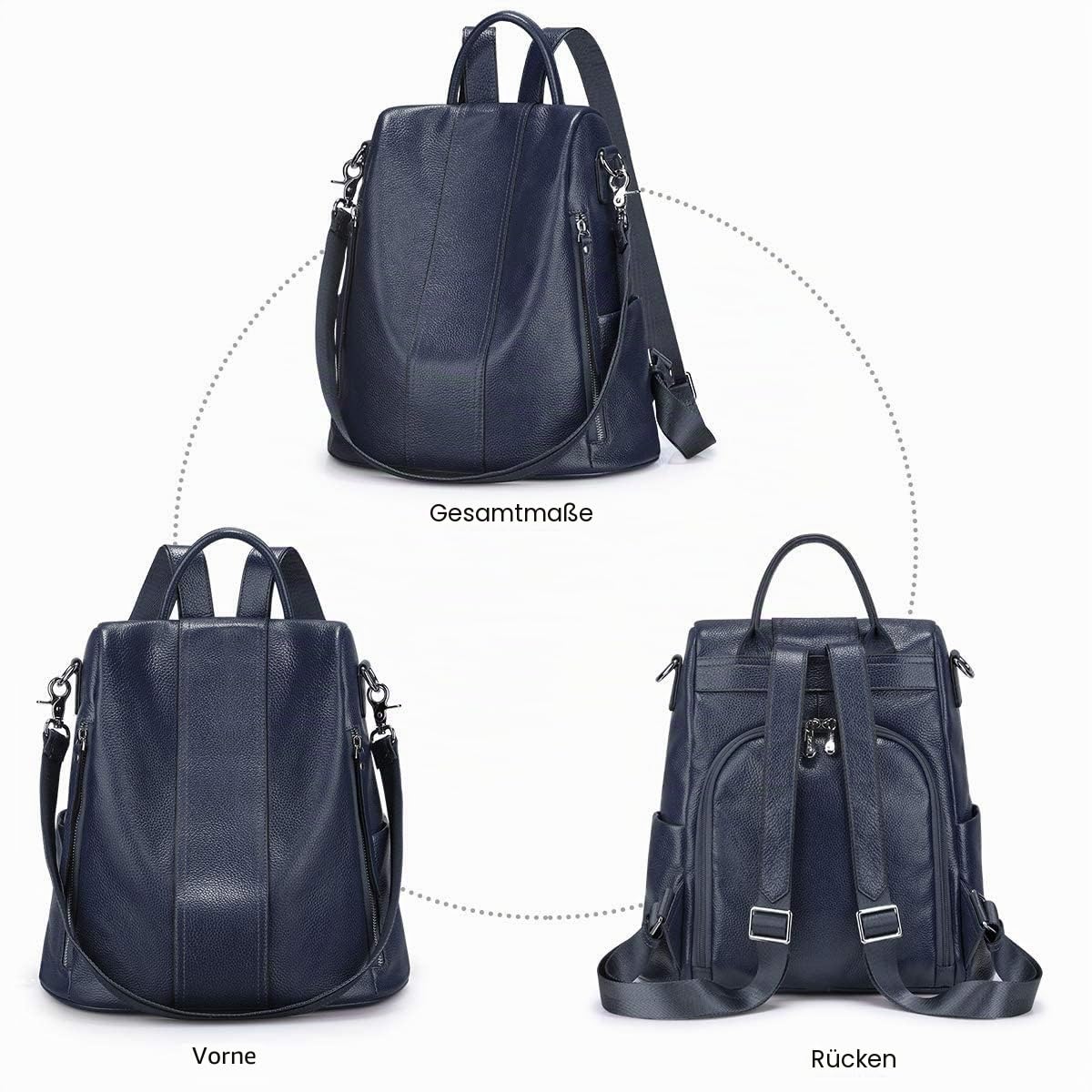 S-ZONE Damen Rucksack Wasserdicht Weiches Echtleder Anti Diebstahl Mode Schultasche Handtasche Casual Daypack Schulranzen Schultaschen Schulrucksäcke für Arbeit