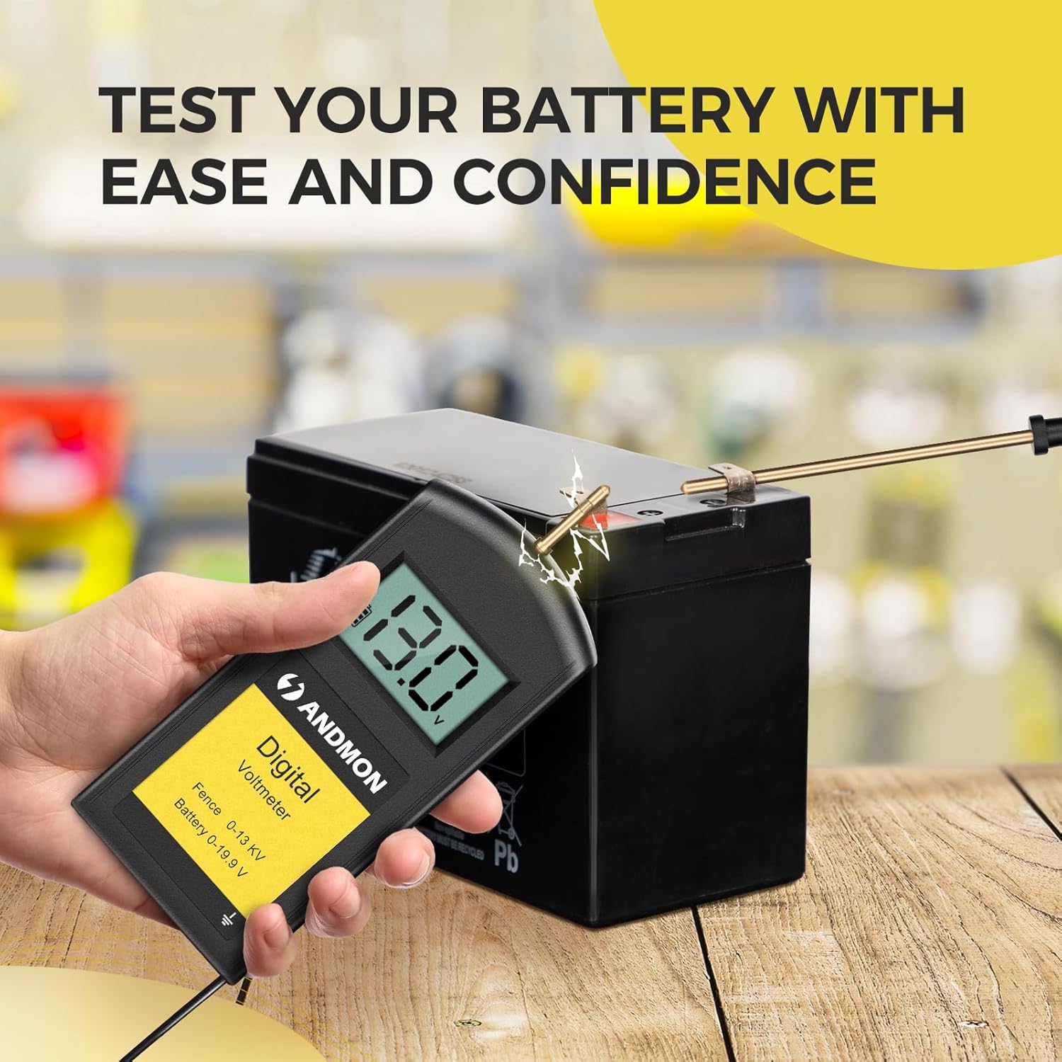 Andmon Versatile Electric Fence Tester, Battery Testing with Large LCD Display, Digital Electric Fence Voltage Tester, Accurate Testing Range 0 to13000V, Portable Design