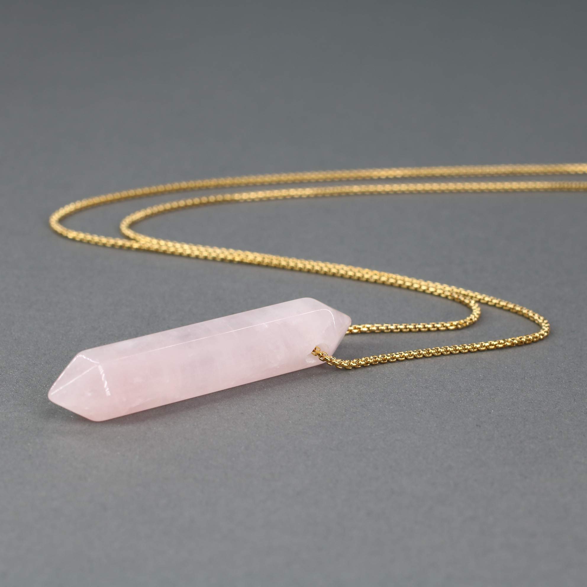COAI Pendente Barra Esagonale in Pietre Naturali, Collana Pendente Unisex Catena Lunga in Acciaio Inox