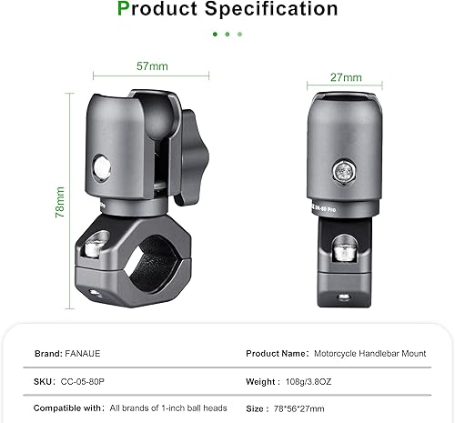 Miniatura 7 de FANAUE Brazo de enchufe único con abrazadera de manillar base de perno en U compatible con soportes RAM, cabezal de bola de 1 pulgada y soporte para