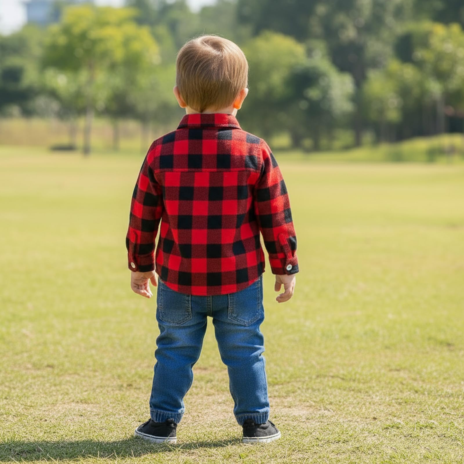 Conjunto de ropa de bebé para niños pequeños, camisa a cuadros rojos, con agujeros rasgados, jeans para otoño e invierno, 1-5T