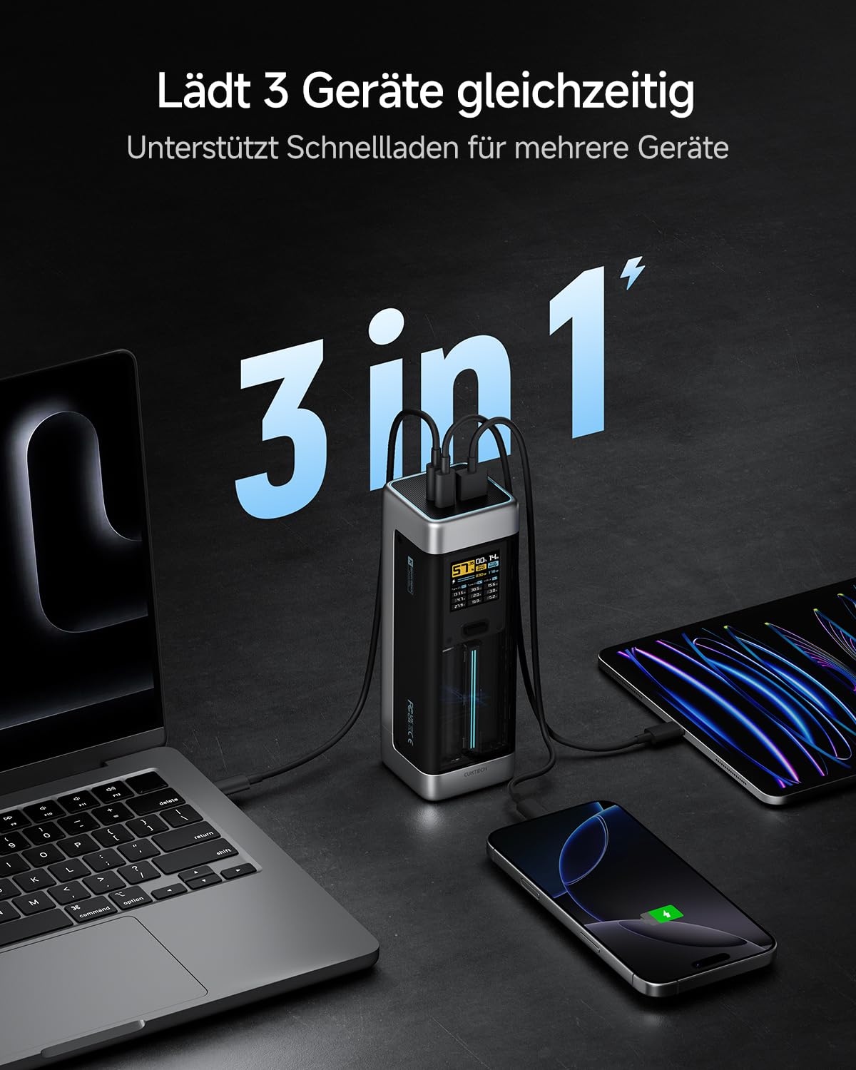 CUKTECH 20 Powerbank, 140W Power Bank 25.000mAh(5S1P) mit 3 Anschlüsse, PD3.1 externer Akku mit Digitales Display, Laptop Power Bank USB C für MacBook Pro, Xiaomi, Galaxy S23, iPhone15 Pro
