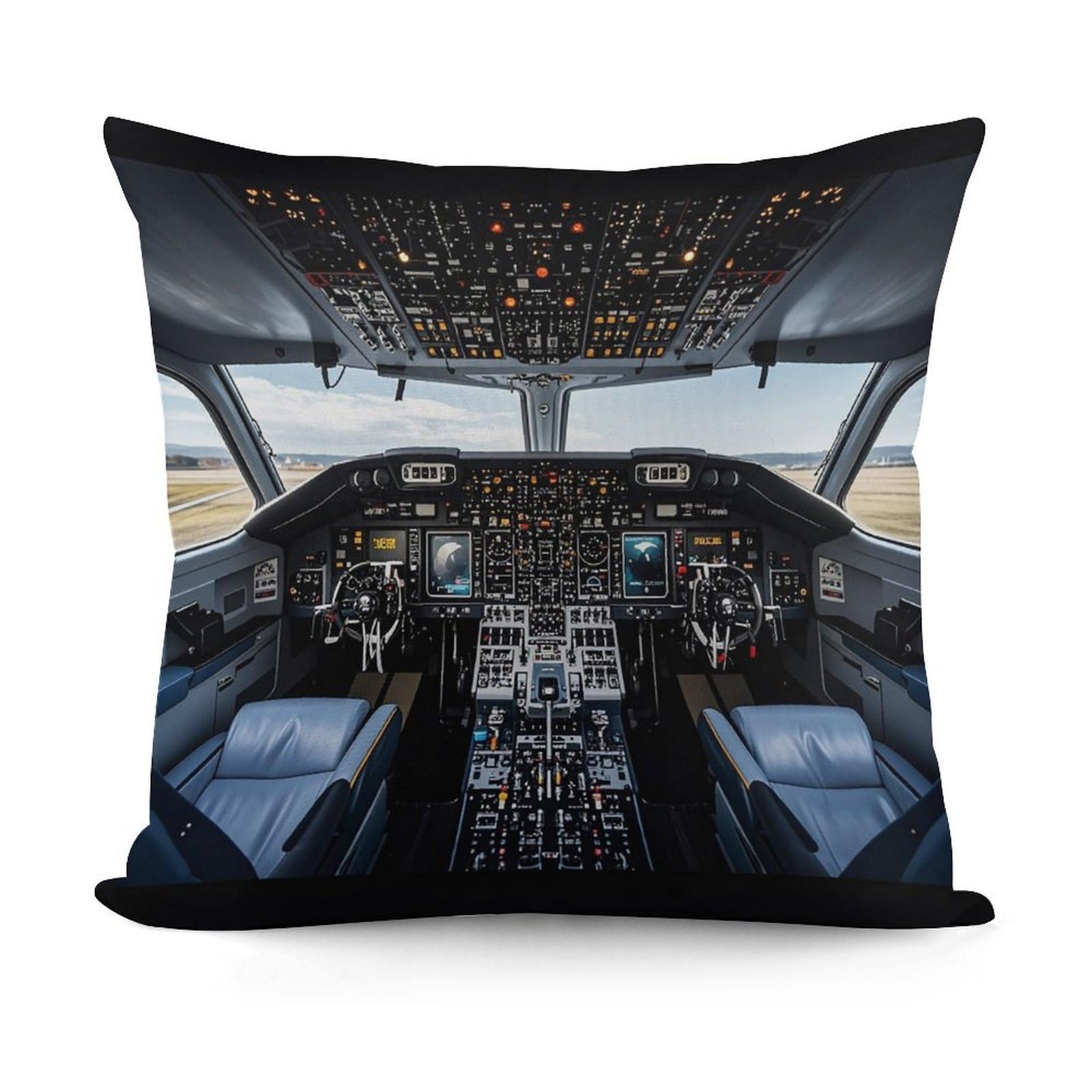 FekiLoot Airplane Cockpit Throw Pillow Cover Cozy Plush Cushion Case Soft Decorative Pillow Cover Square Cushion Covers Modern Pillowcase for Sofa Living Room Couch Bed Home Decor 18x18 Inch