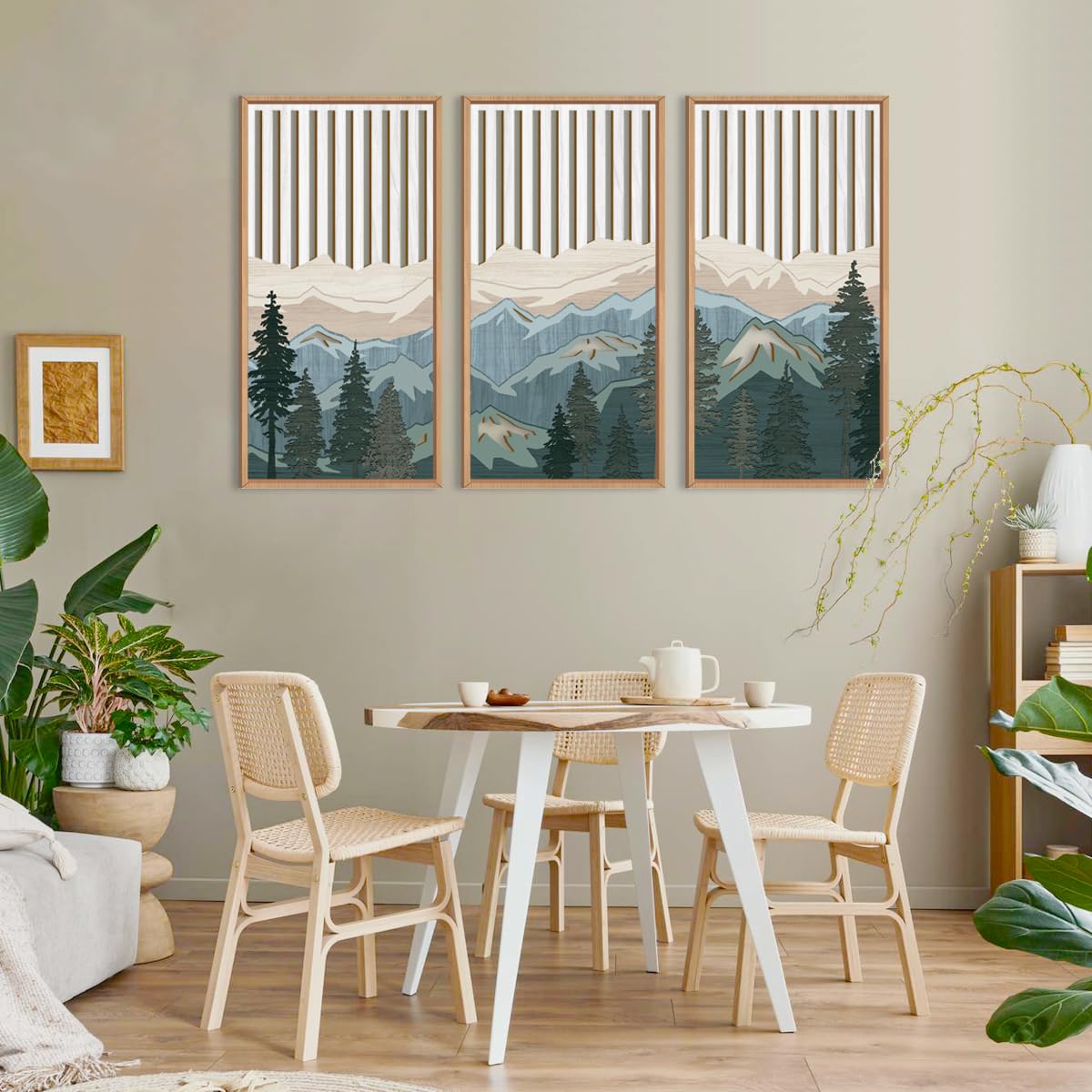 IARTTOP Large 3D Geometric Mountain Range Wooden Wall Art Framed