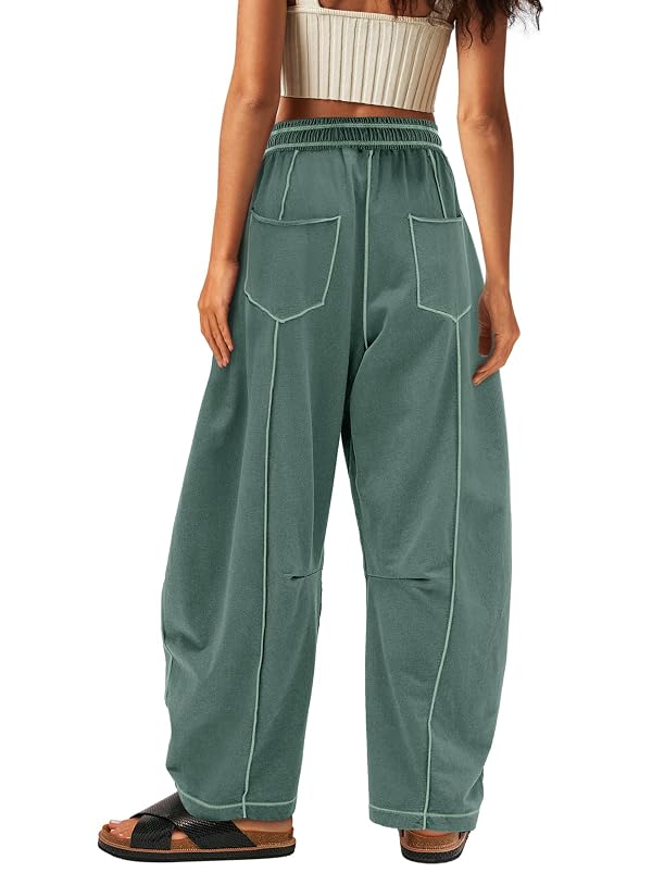 Yanekop Womens Baggy Wide Leg Pants Casual Fall Trousers Palazzo Pants Drawstring Waist Barrel Sweatpants with Pockets(Dark Sage,L) by Yanekop - Used condition - Image 2