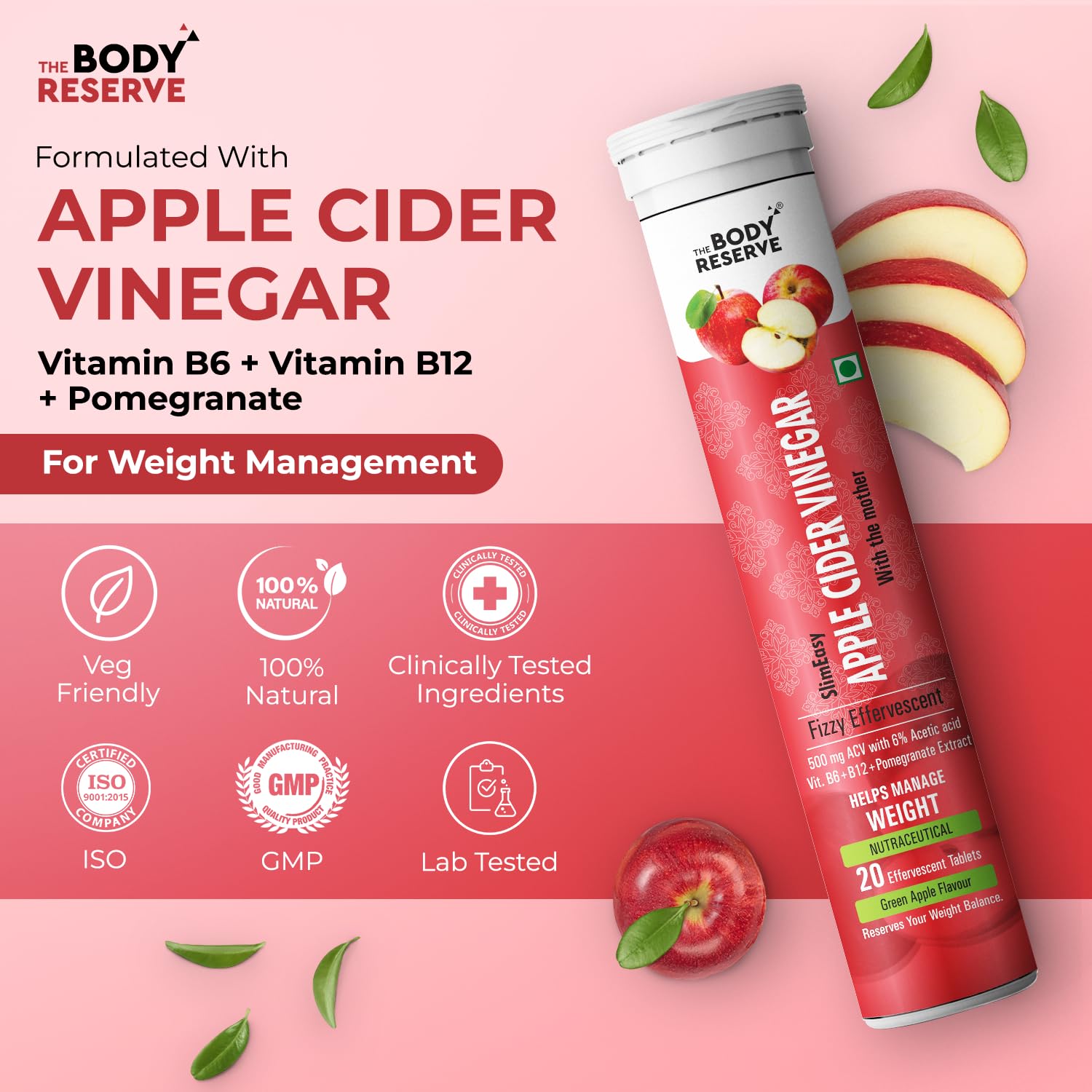The Body Reserve Apple Cider Vinegar 80 Effervescent Tablets, Acv With The Mother for Weight Loss And Management With Vitamin B6 & B12, Pack Of 4 (Apple Flavour) — Amazon image 8