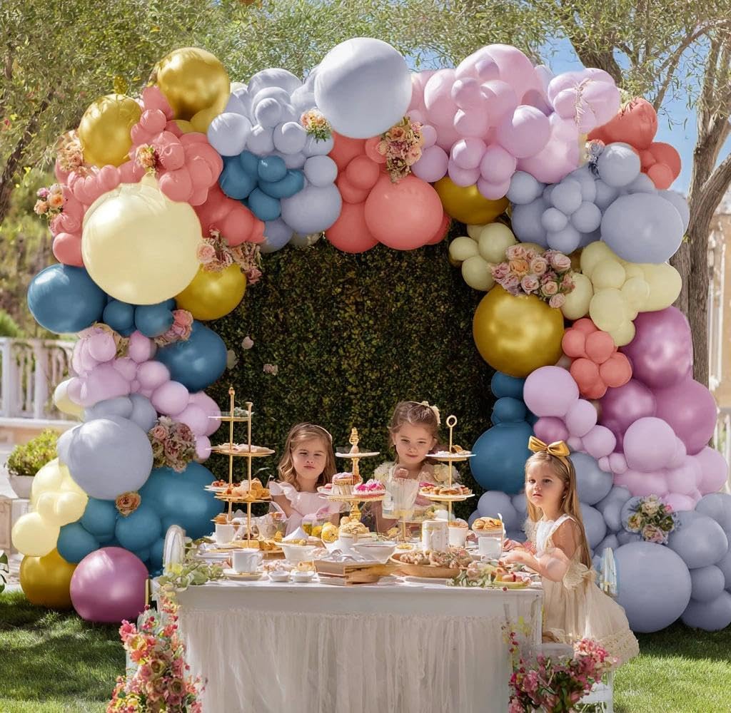 Pastel Balloon Garland Kit Rose Gold Purple Chrome Metallic Dusty Pink Rose Blue Macaron Yellow Balloon Arch Kit for Birthday Baby Shower Garden Party Wedding Wild Flower Picnic Decoration