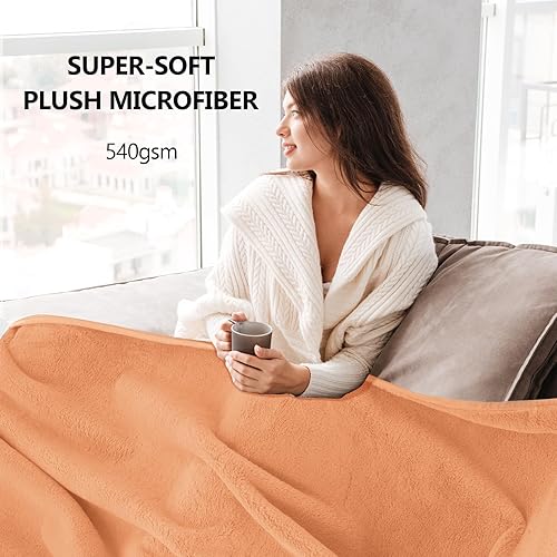 Miniatura 3 de Manta de lujo de piel sintética fruncida, manta suave y esponjosa, cálida y gruesa manta de franela de microfibra para sofá (rosa coral, 5060)