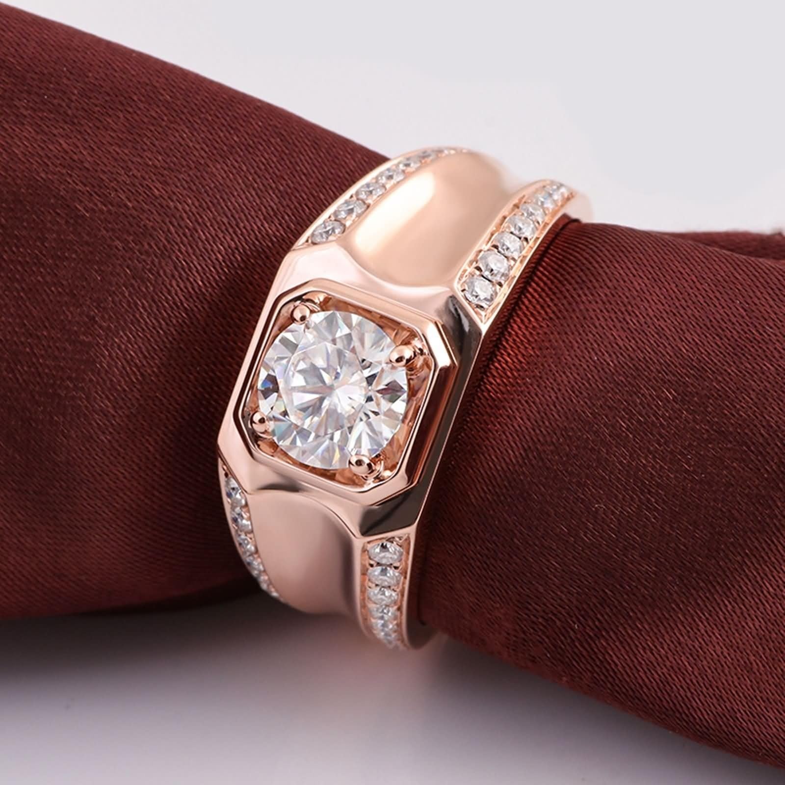 Wycian Anillos De Compromiso Anillo De Compromiso Mujer Moissanita Oro Rosa De 14 Quilates Anillo Redondo De 4 Puntas con Moissanita Tamaño 9,5 Moda Para Hermana Cumpleaños Joyas