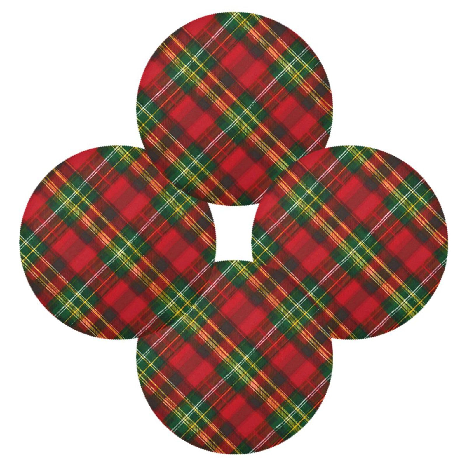 ALAZA Lot de 6 sets de table ronds pour table de salle à manger Motif tartan Rouge/vert/jaune