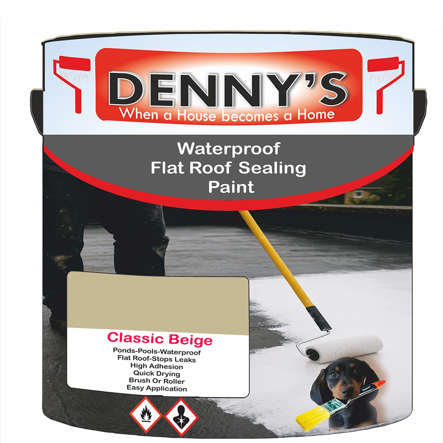 SCOOBYS PAINTS BACK IN THE MIX Chlorinated Rubber Flat Roof Paint – Waterproof Roof Sealer & Leak Repair Coating, Quick Drying, High Adhesion (Classic Beige, 1 Litre Tin) — image 1