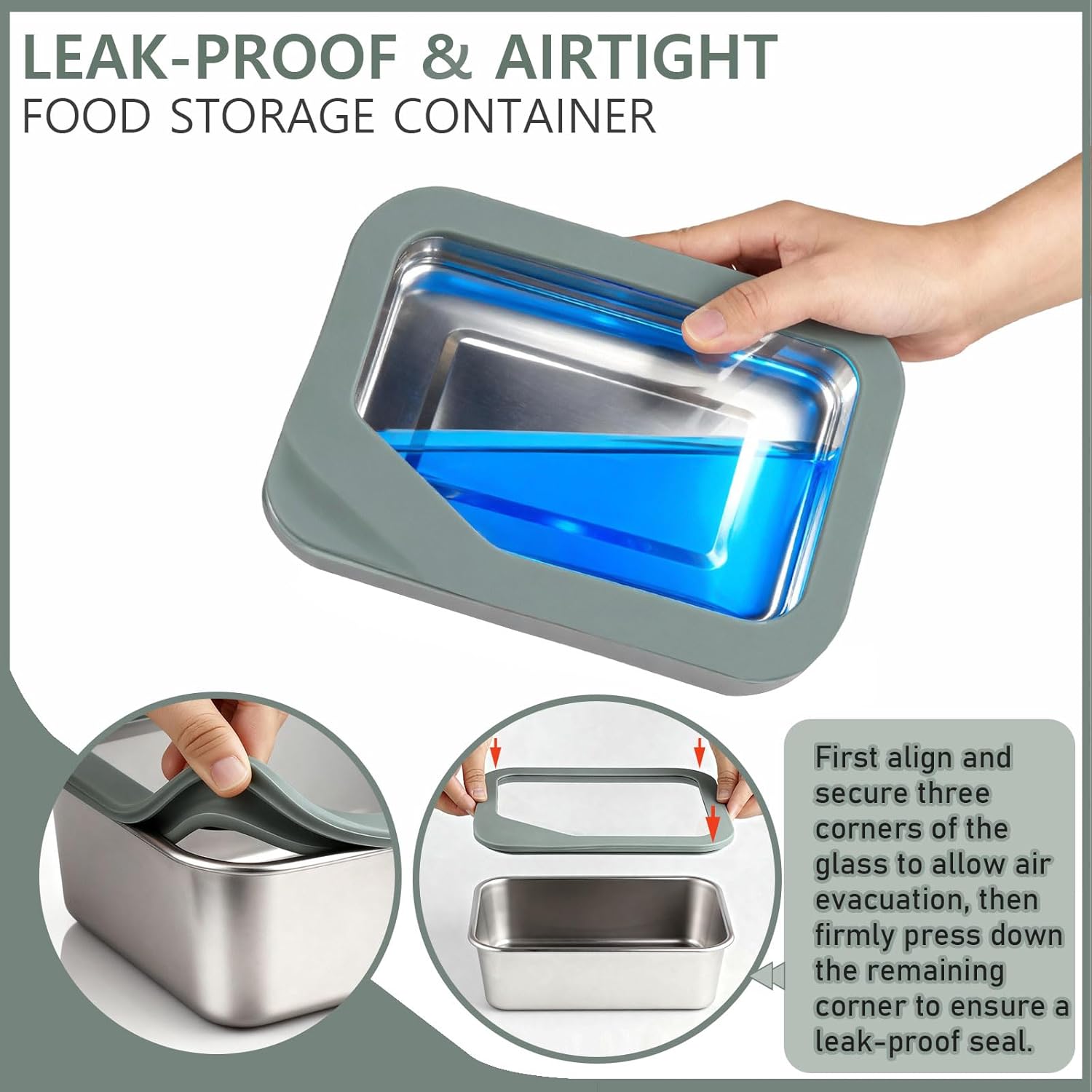 Stainless Steel Food Storage Container with Glass Lids, 3 Pack Nested Lunch Boxes, Airtight Lid Food Container for Sandwiches, Snacks, Meal Prep and Kitchen Storage - Image 4