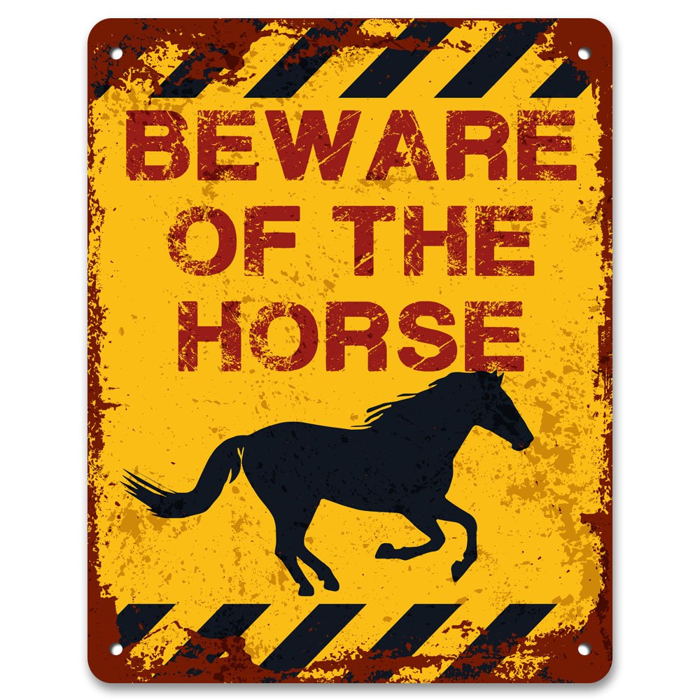 Print Crafted - Beware Of The Horse | Vintage Metal Garden Warning Sign