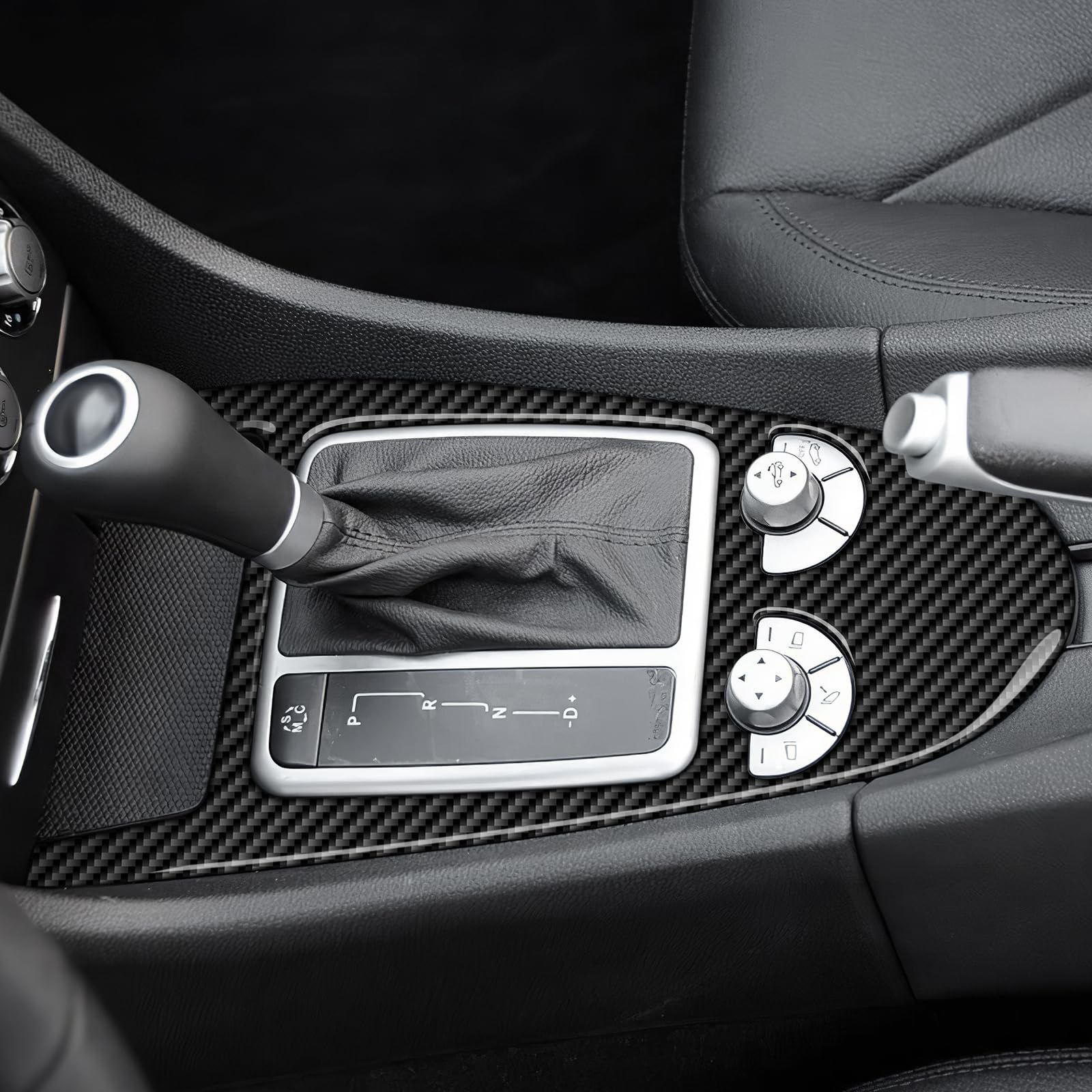 KUNGKIC Per Mercedes-Benz SLK R171 2004-2010 Accessori in Fibra di Carbonio Console Centrale del Cambio Cambio di Velocità Esterno Cornice Decorazione Pannello Adesivo Parti Auto Regalo (Nero)