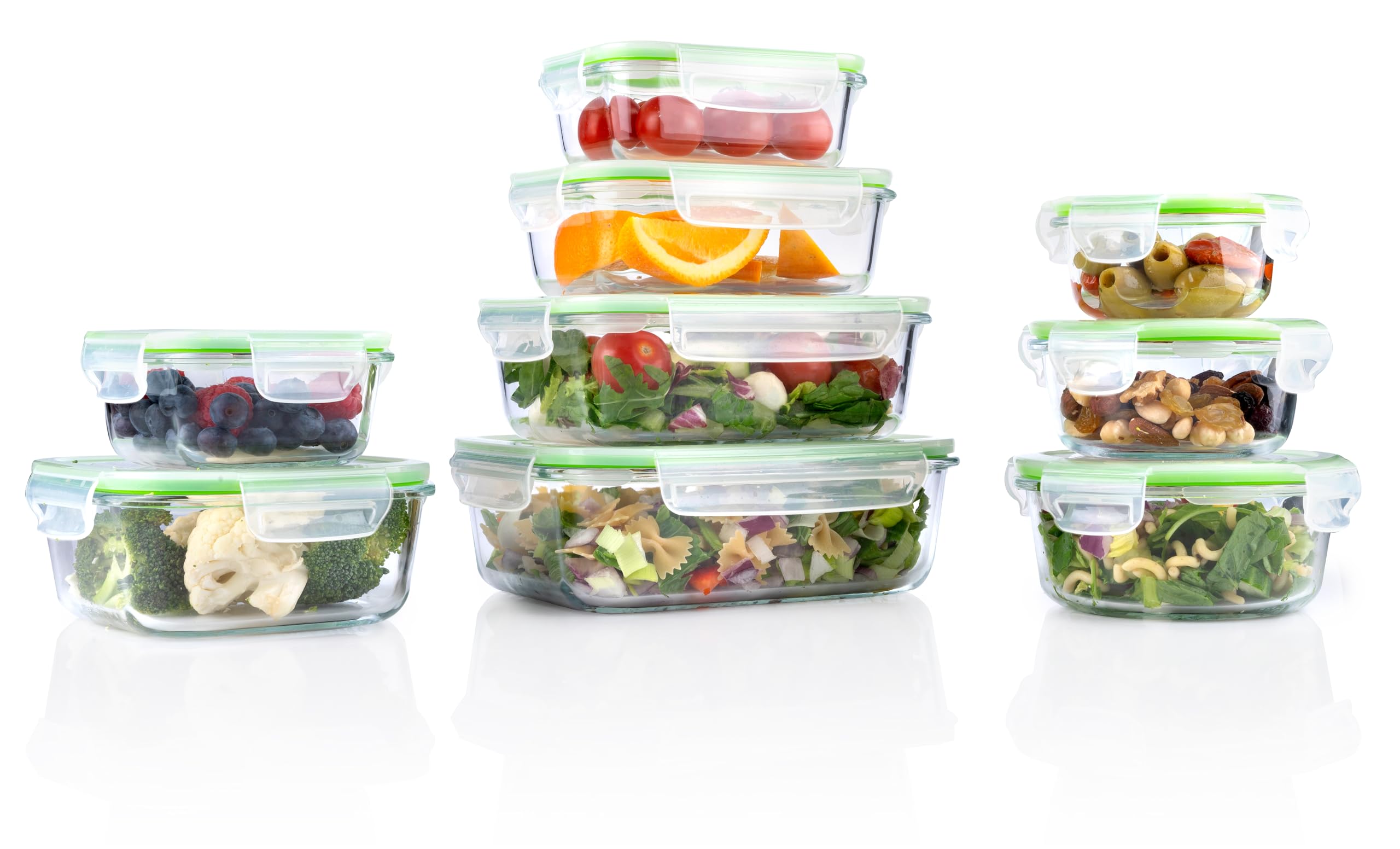 alpina Fiambreras con tapa – Cristal – 12 piezas – Recipiente de cristal – Caja de almacenamiento – Microondas, congelador, seguro para lavavajillas – 9 tamaños
