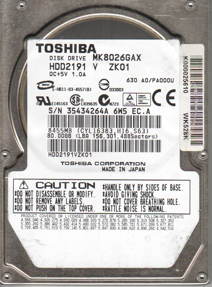 PCパーツ Toshiba mk8026gax 80 GB PCB - Toshiba 80GB MK8026GAX (HDD2191 V ZK01 T) G5B000465 A0