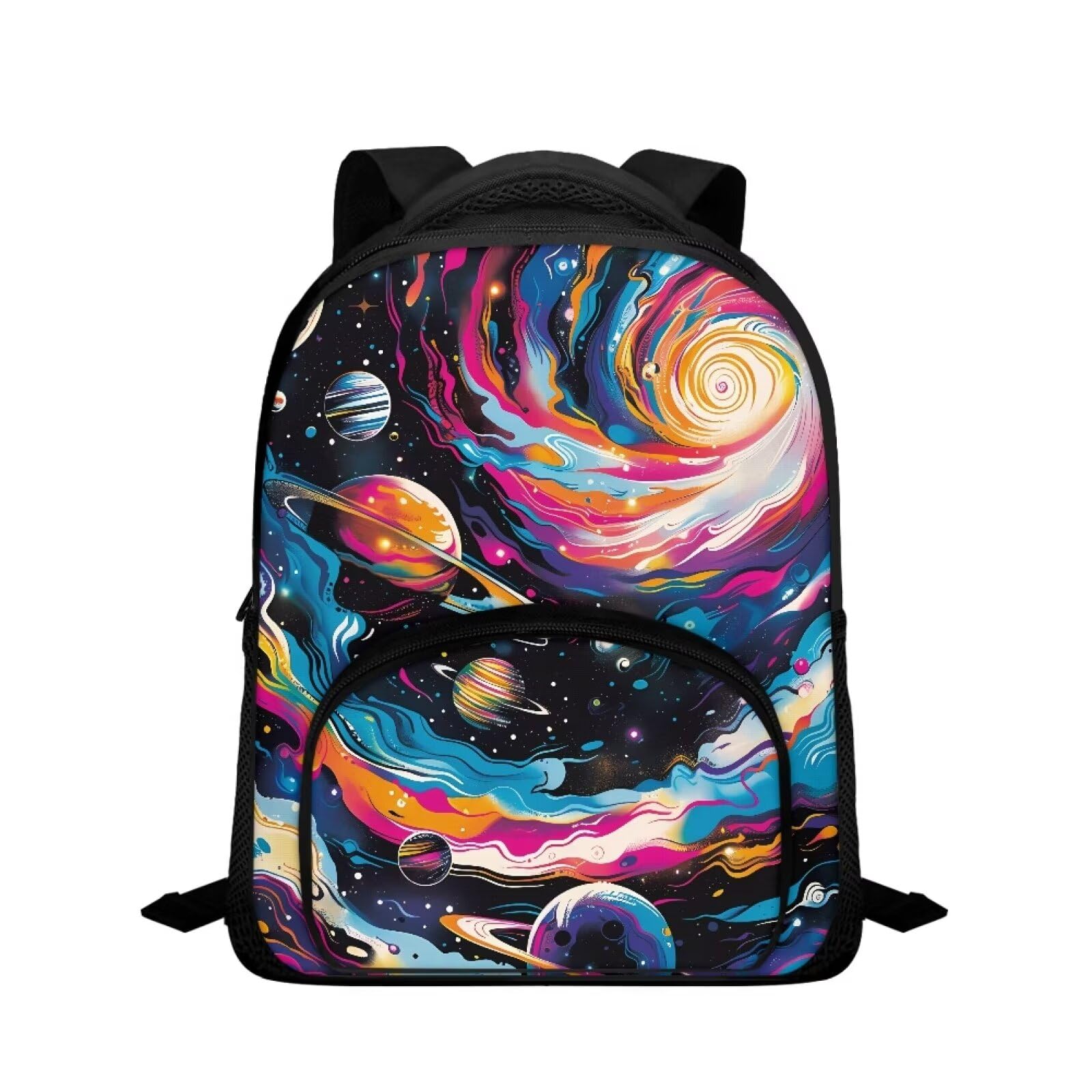 Uppodwarkid Trippy Galaxy School Backpack for Girls Boys Solar System Backpack for Notebooks Laptop Bottles Reusable Bookbag with Breathable Back