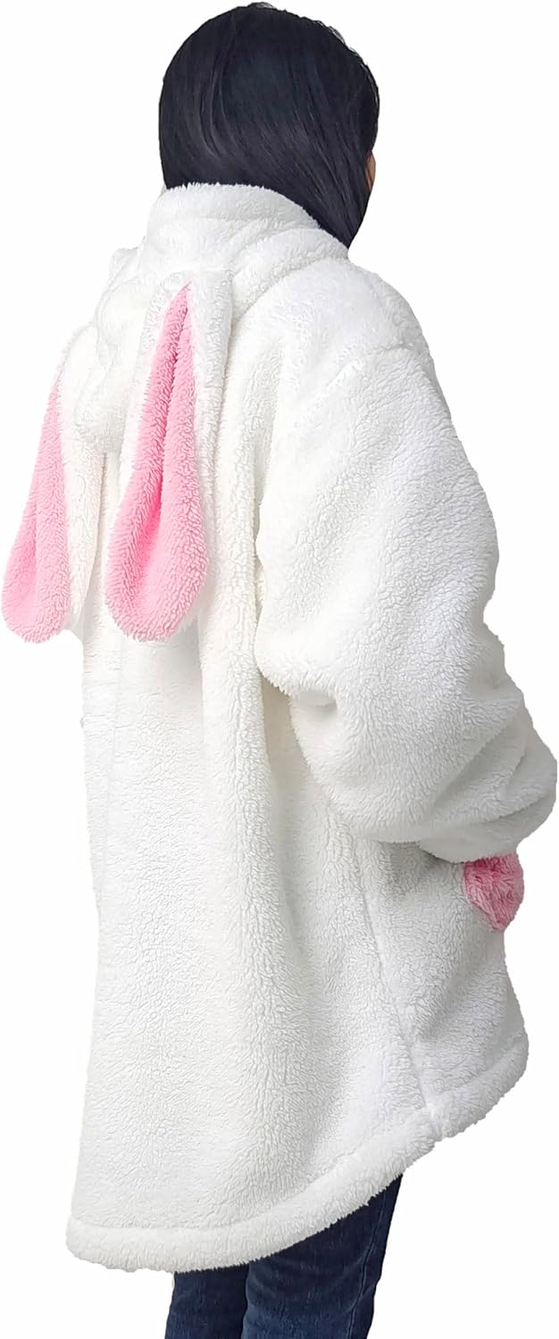 acdiac Fluffy Animal Blanket Hoodie,Unisex Bunny/Bear Ear Sweater Top Plush Shape Home Long Coat Pullover