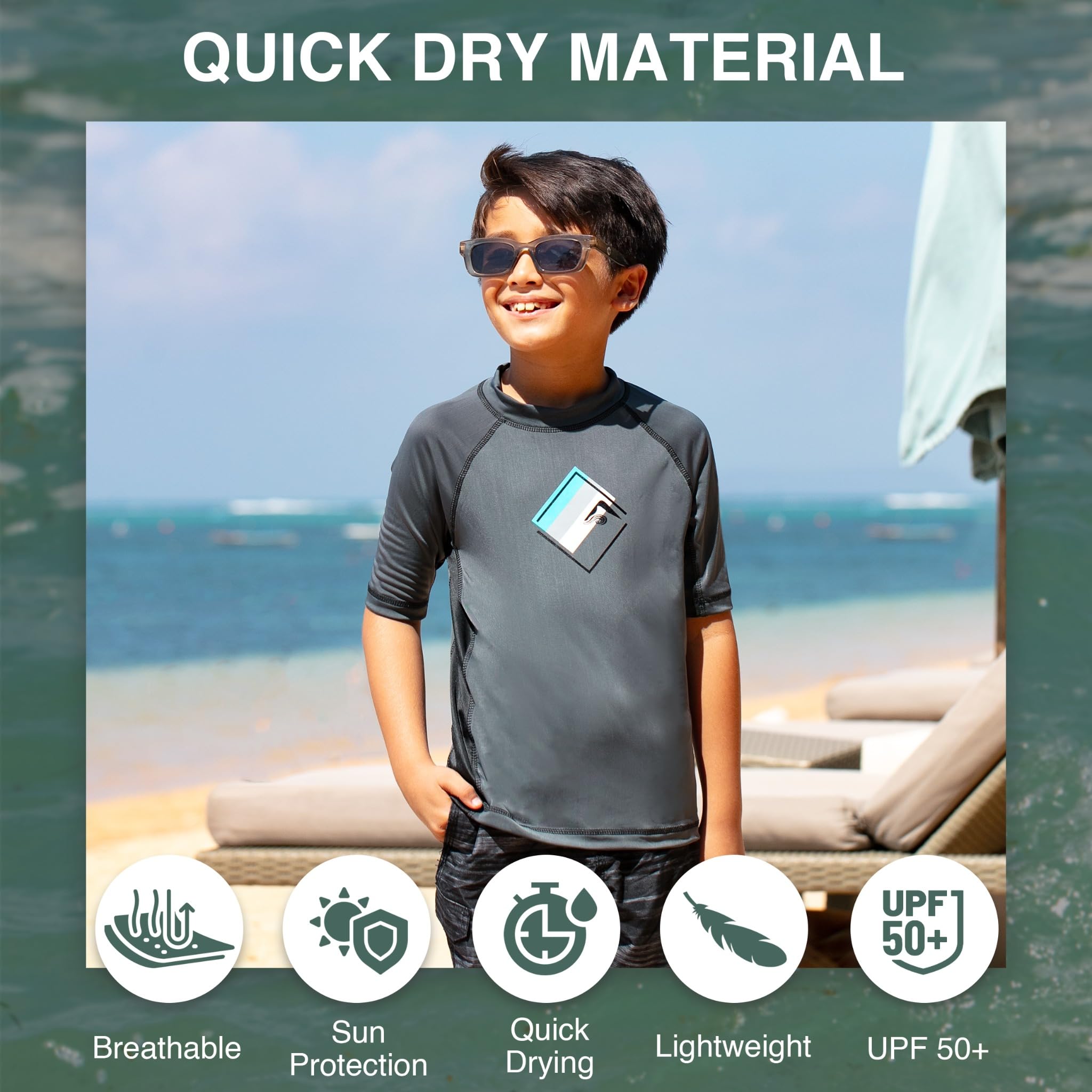 Kanu Surf Jungen UPF 50+ Sun Protective Rashguard Swim Shirt Rash Guard Hemd, Victor anthrazit, Medium