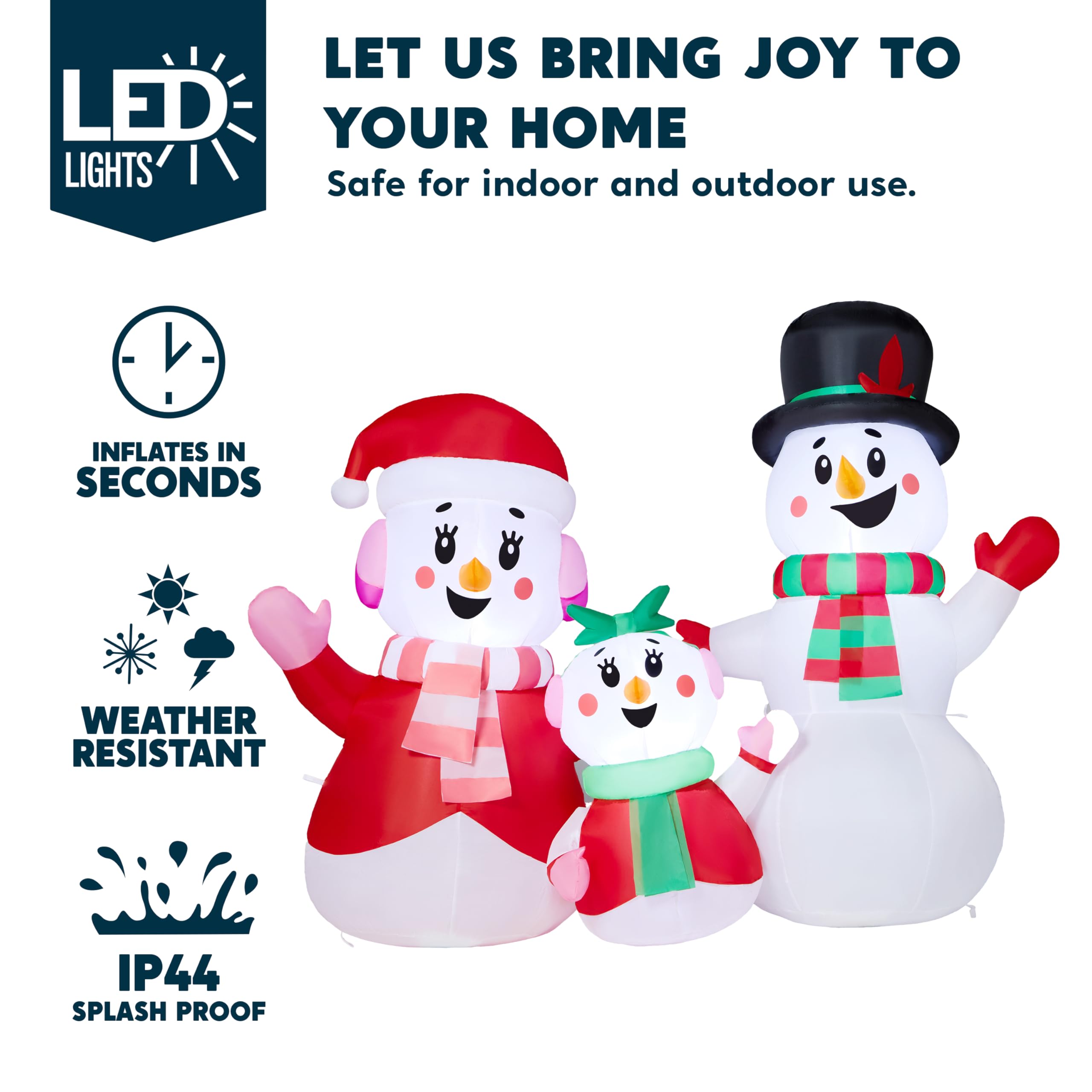 JOYIN Bonhomme de neige gonflable de 1,2 m - Décorations d'extérieur - Famille de bonhomme de neige gonflable avec LED intégrées - Décoration de Noël pour fête de Noël, cour, jardin, pelouse