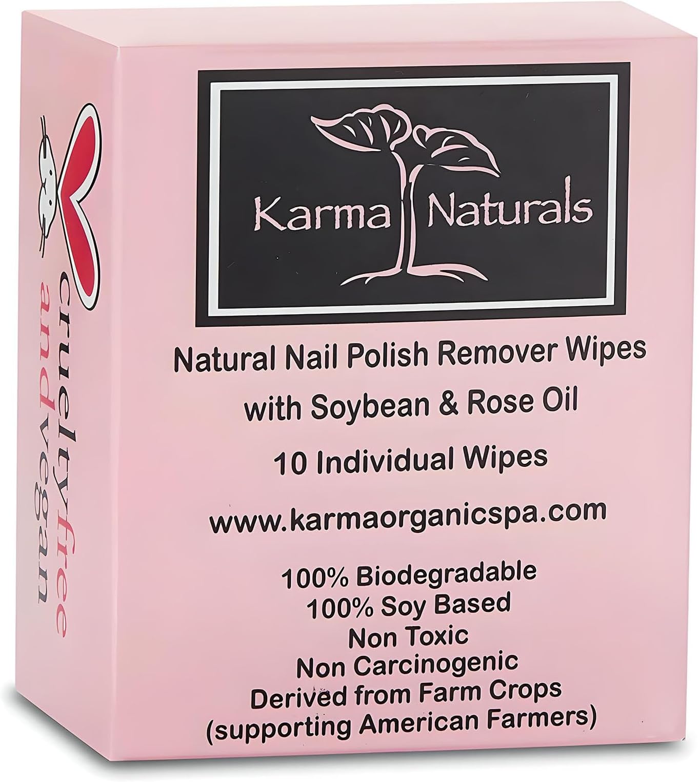 Nail Polish Remover Wipes Soybean & Rose Oil - 10 pcs Non-Toxic Nail Polish Remover Wipes - Soy Based Individually Wrapped Pads for Home & Professional Use by Karma Organic