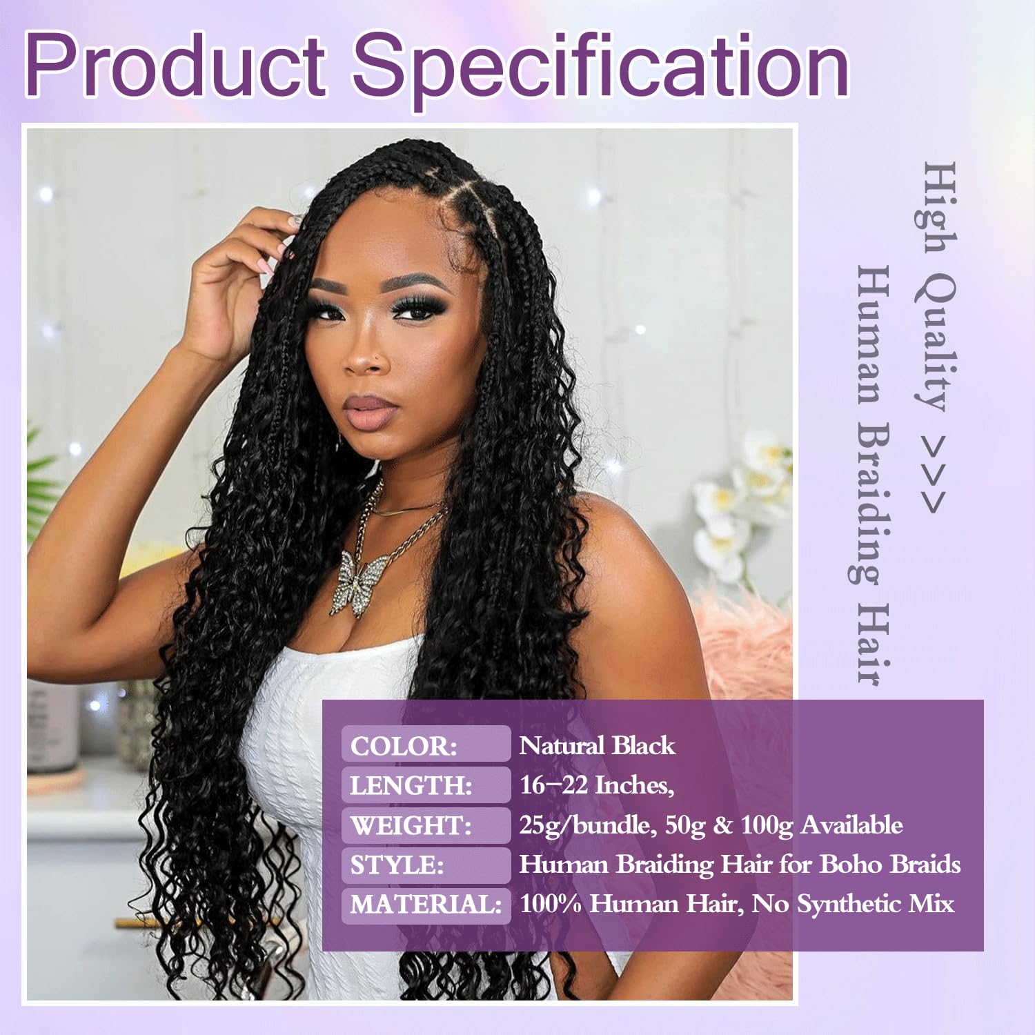 Amazon.com : Human Braiding Hair for Boho Braids 50g 16 Inch  display picture 1
