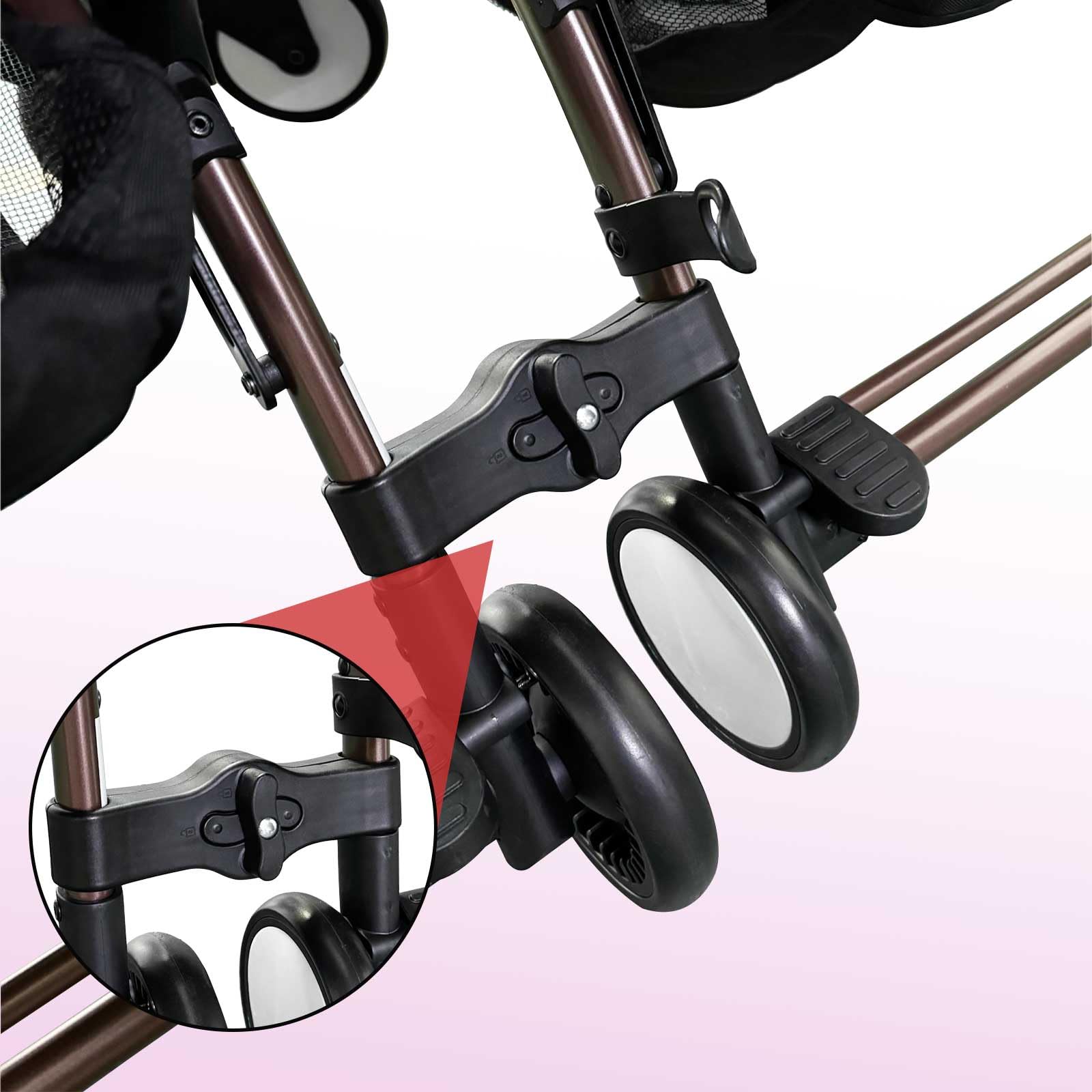 Lot de 3 connecteurs doubles amovibles pour poussette universelle, réglables et légers pour poussette Doblue - Crochets universels à libération rapide (marron)