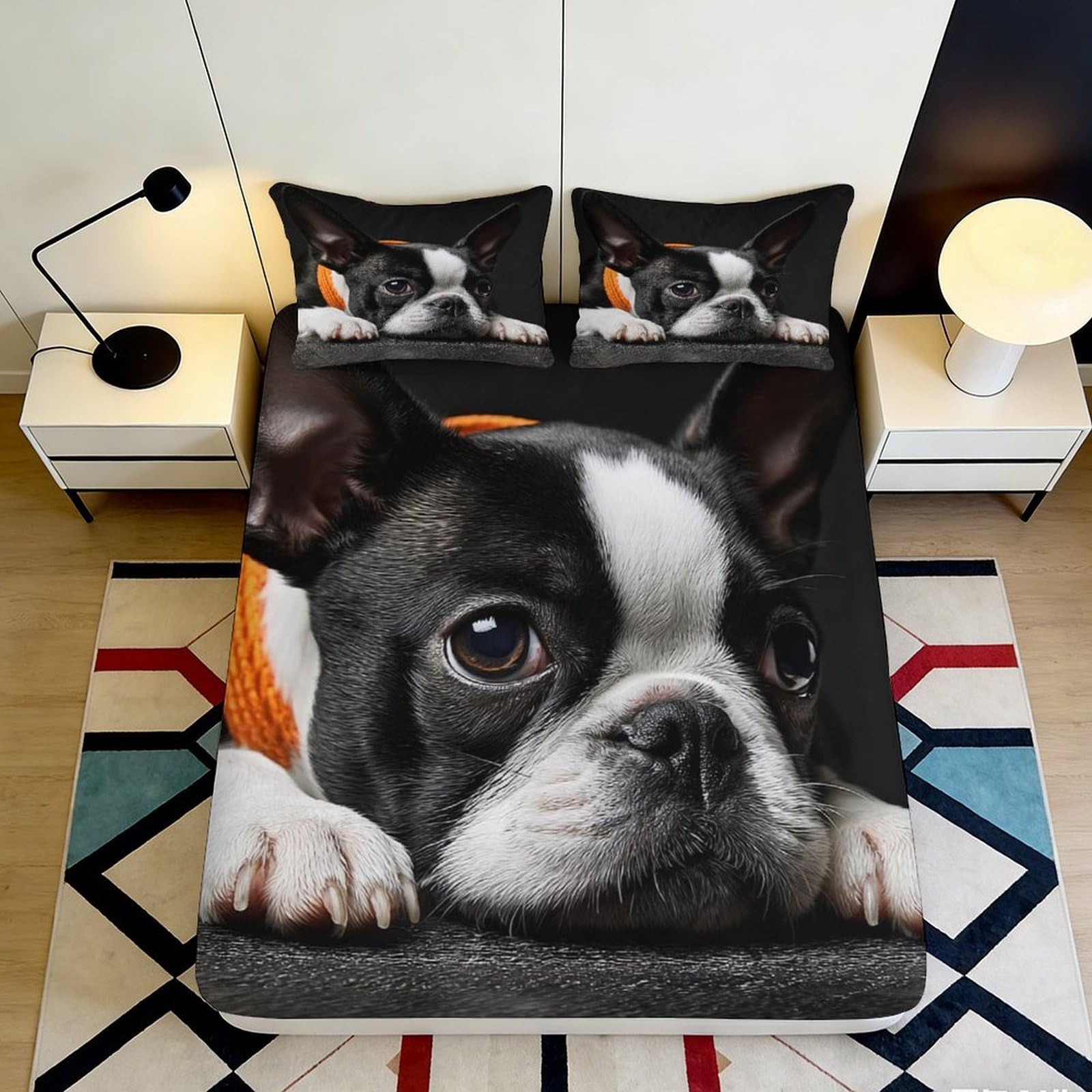 3D Printed Dog Portrait Fitted Sheet Microfiber Soft Washable Puppy Bed Cover for Bedroom Guest Room Decor 90x200x25cm