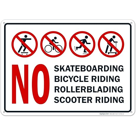 Prohibitory Sign: No Skateboarding, Bicycling, Rollerblading or Scooters