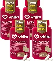 Vhita Colágeno Hidrolisado Verisol Com Ácido Hialuronico 120 Cápsulas - 4 Potes