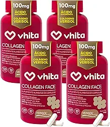 Vhita Colágeno Hidrolisado Verisol Com Ácido Hialuronico 120 Cápsulas - 4 Potes