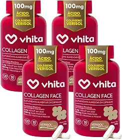 Vhita Colágeno Hidrolisado Verisol Com Ácido Hialuronico 120 Cápsulas - 4 Potes
