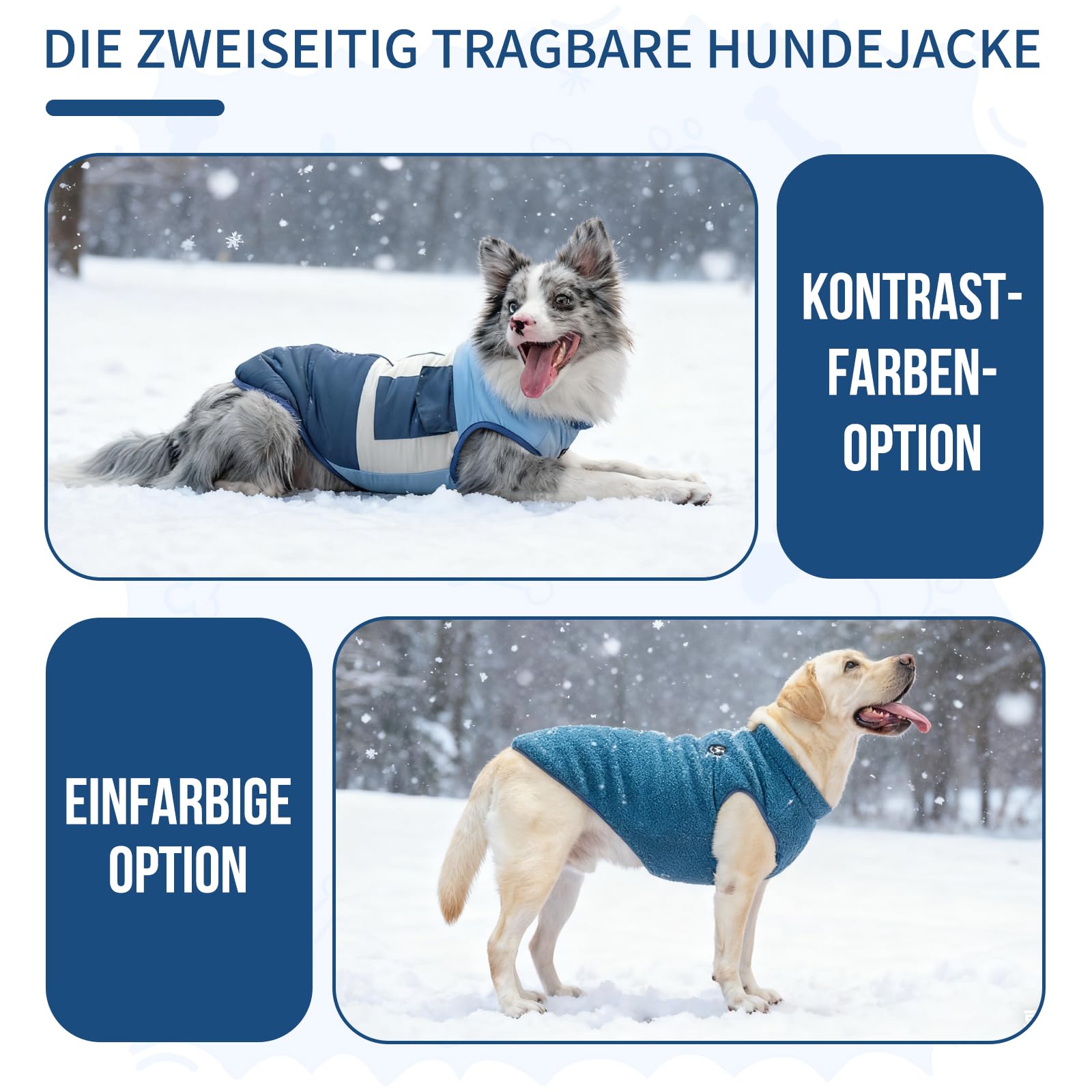 Arblina Hundemantel, Wasserdichter Wintermantel Hund mit Fleece-Futterung für Mittelgroße & Große Hunde, Zweiseitig Tragbarer Winterjacke Hund mit ReißVerschluss, Blau, XL