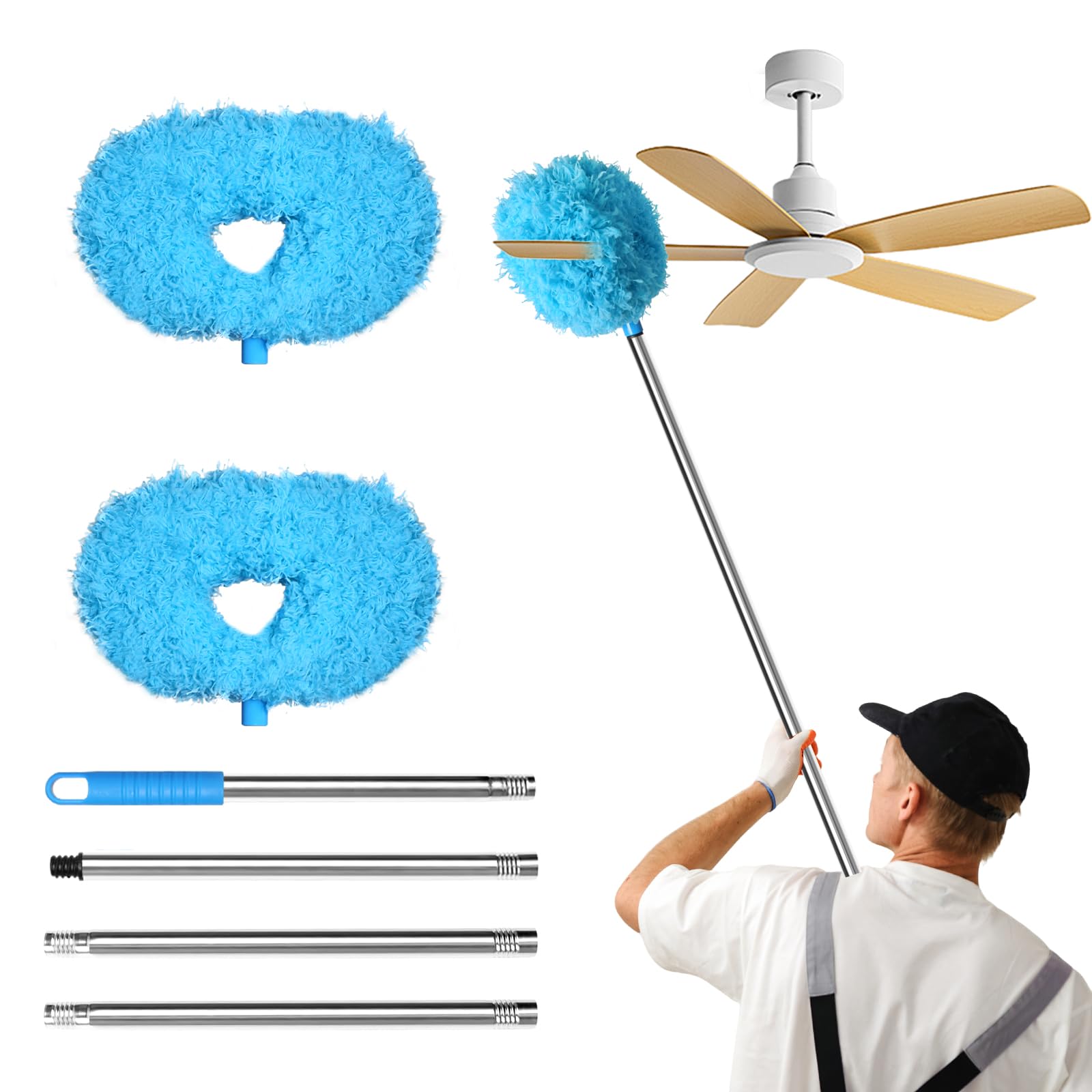 Storystore Ceiling Fan Cleaner Duster - Adjustable Duster with Extension Pole,Dusters for Cleaning Fan Blade, Walls and Cobweb (2Pcs Dusters/Blue)