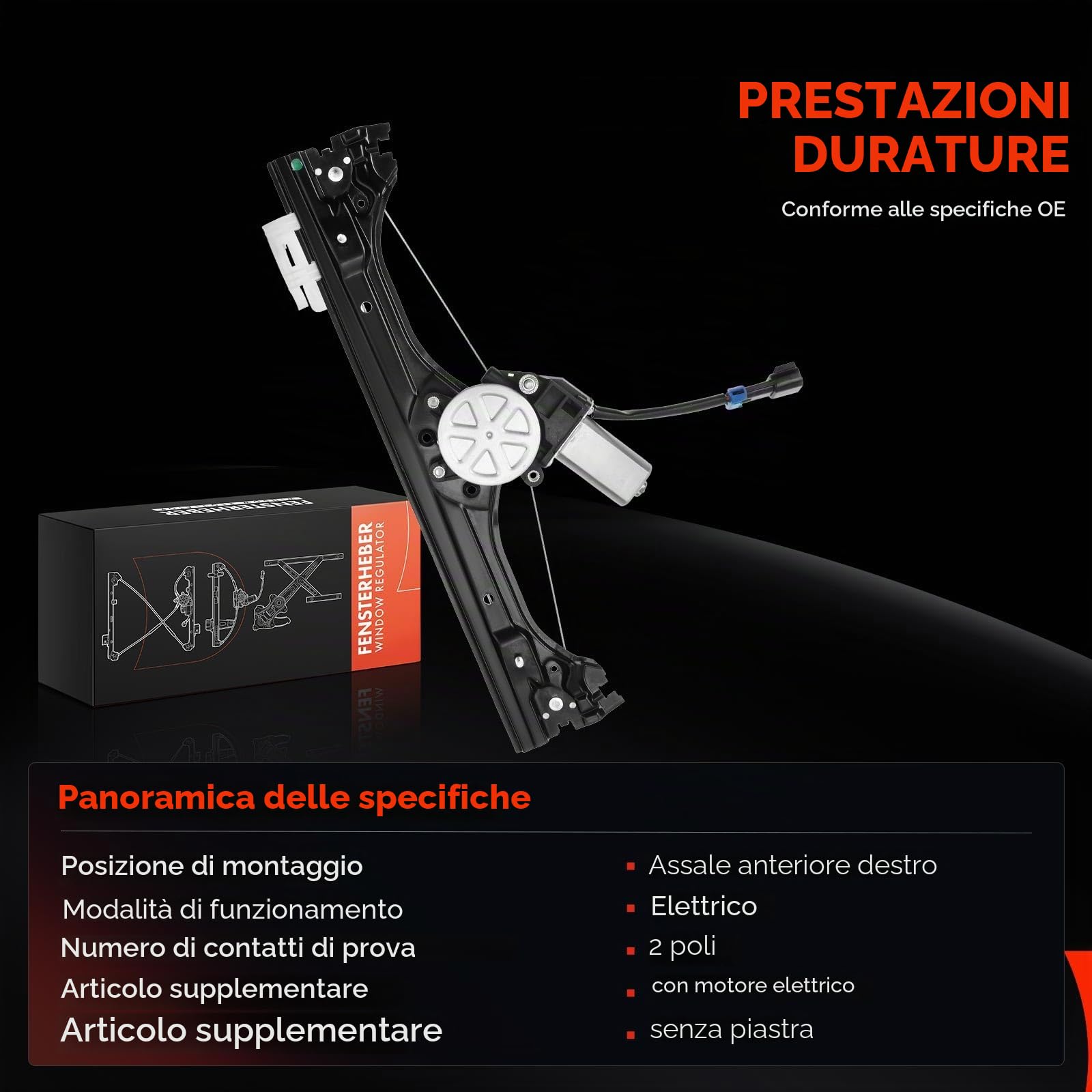 Frankberg Alzacristallo elettrico con motore anteriore destro 68070266AD | Compatibile con: 500 312, 500/595/695, 500°C/595°C/695°C, 500 C 312