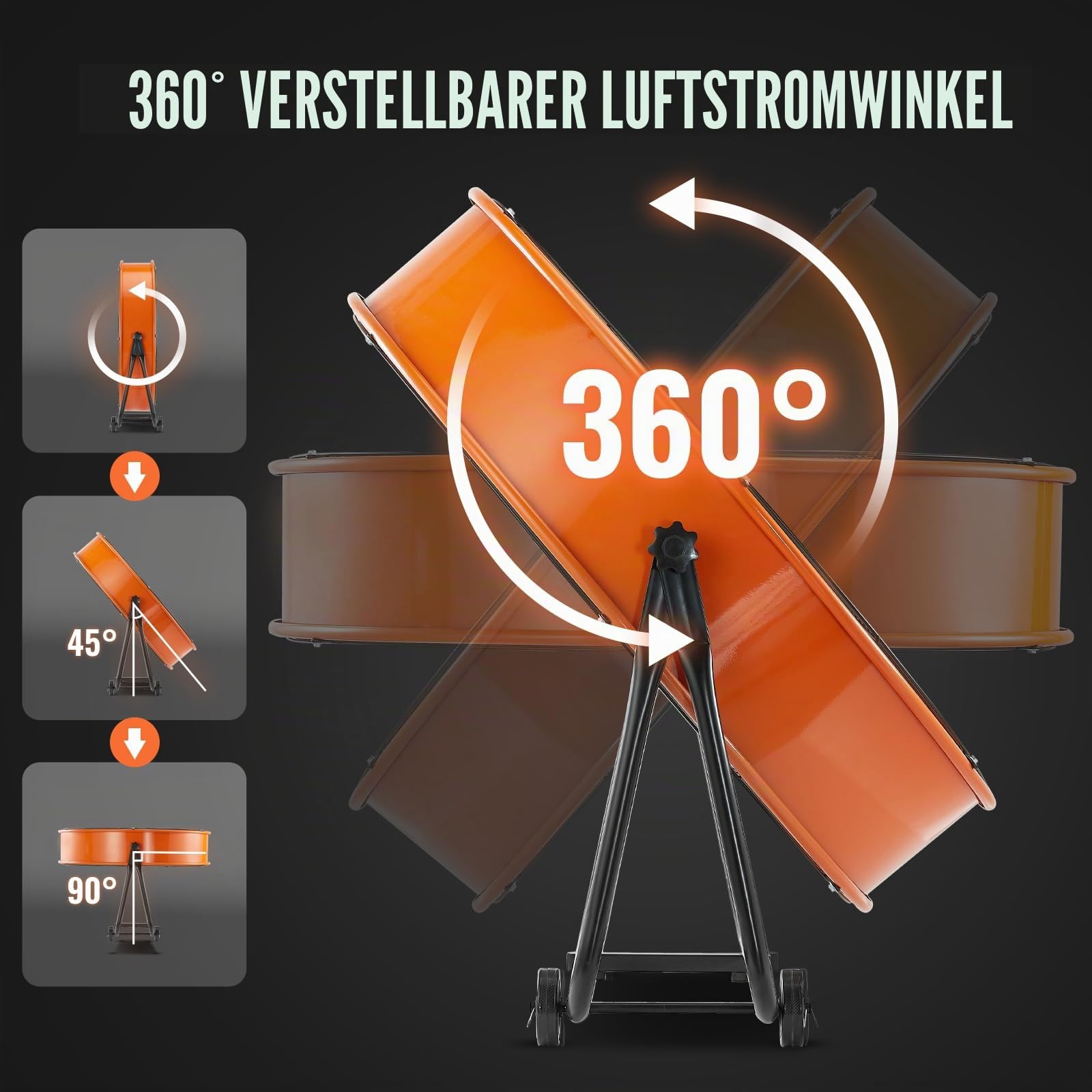 VEVOR Trommelventilator, Bodenventilator, Industrieventilator, 3 Gang, 8600 CFM, 360° verstellbare Neigung, 0-2-Stunden-Timer, Standventilator, Windmaschine für Lager, Werkstatt, Fabrik, Keller