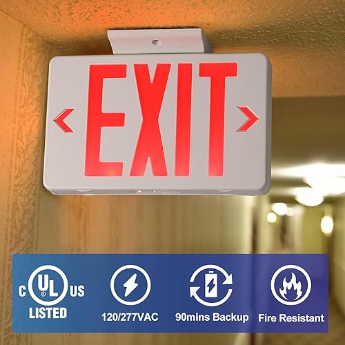 Miniatura 15 de TANLUX Señal de salida roja con carcasa negra, luz LED de salida de emergencia con batería de respaldo, certificación UL, letreros de salida Carcasa