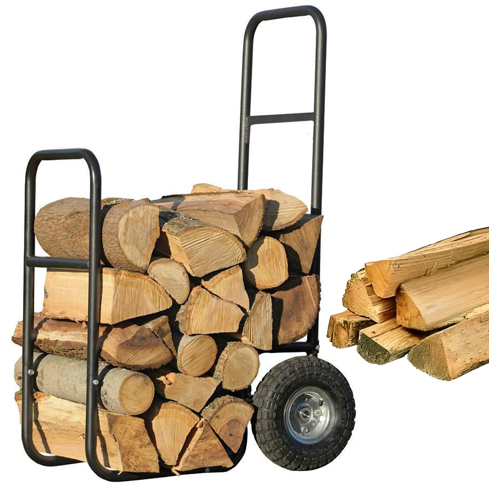 Carrello per trasportatori di legna da ardere carico con ruote grandi, vettore a portata legno 250 libbre, rotolare carrello trasporto del camino, fossa fuoco facilmente