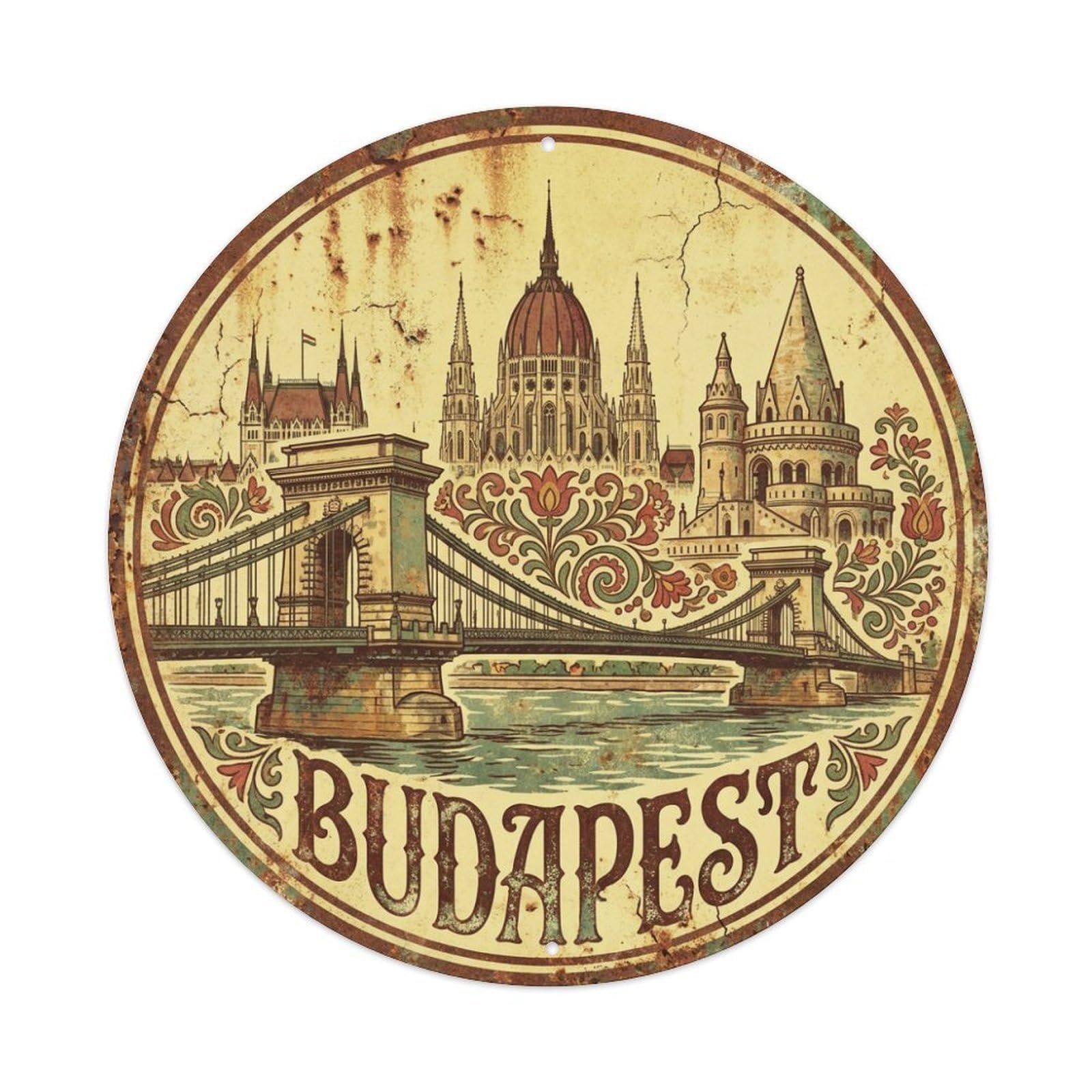 Vintage Travel Hungary Budapest Metal Tin Sign