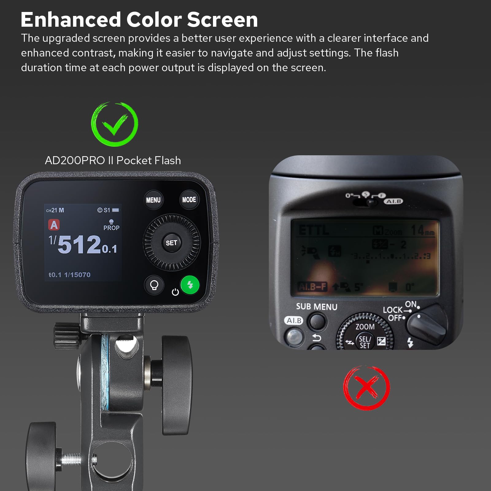 Godox AD200ProII AD200 Pro II Pocket Flash, 200W Flash avec Modeling Lampe Écran Couleur, Support 500 Fois Flashs Puissant, 1/8000s HSS 2.4G TTL Speedlite Outdoor Strobe