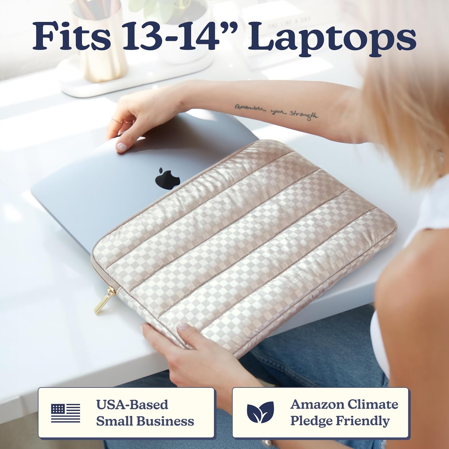 Vandel Puffy Laptop Sleeve Case, 13-14 inch Laptop Sleeve Bag Case 13.3 Inch, Compatible with MacBook Air/Pro 13/Pro 14/iPad Pro 12.9, HP Dell ASUS Computer Bag Cover, Checker Champagne