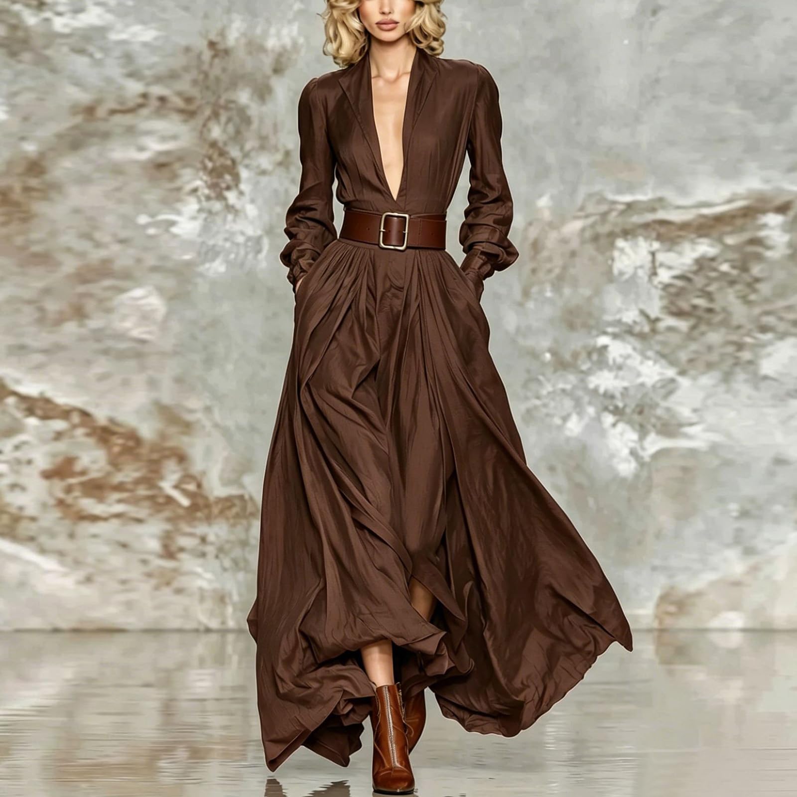 Vestido para Mujer De Entallado con Marcada Escote Profundo Manga Larga