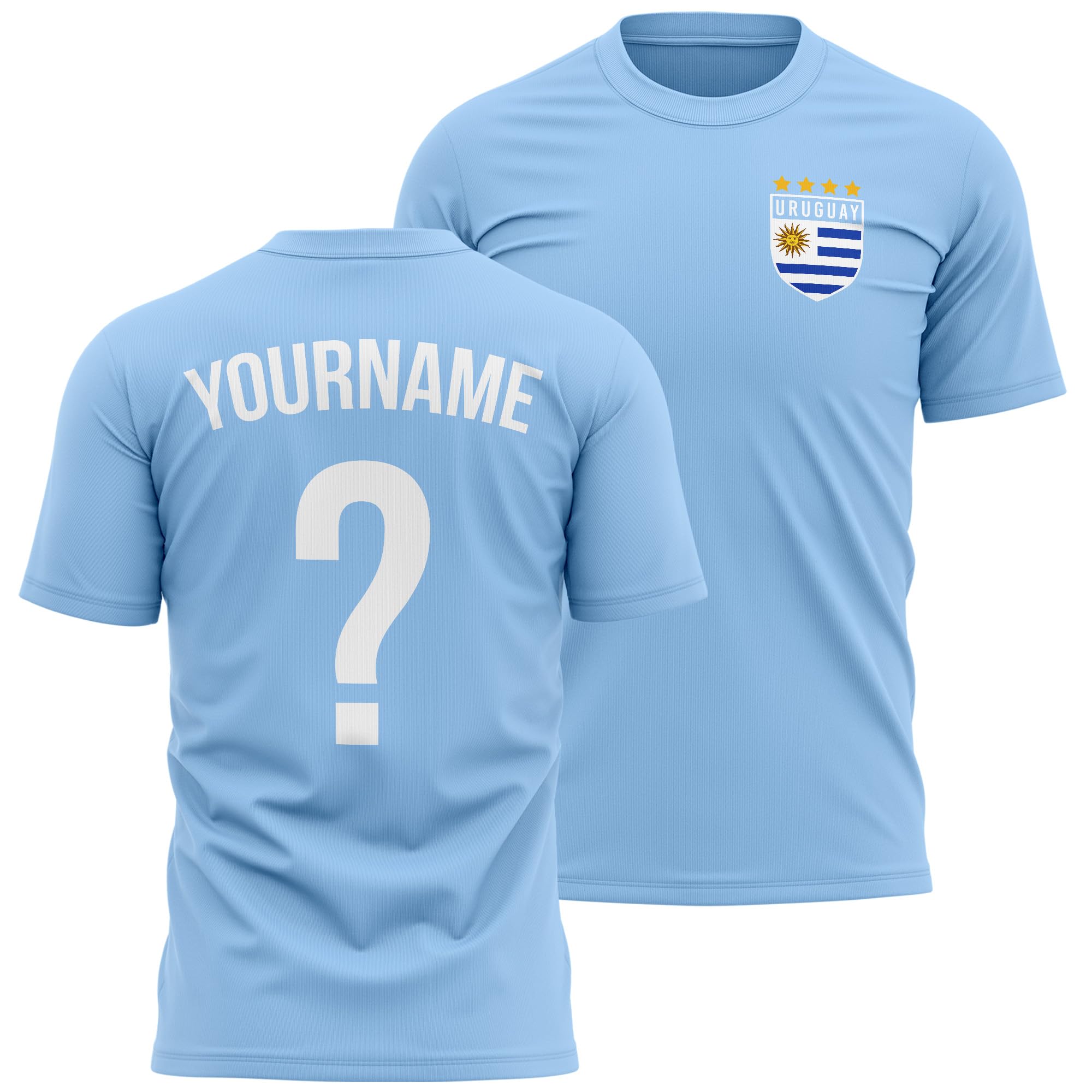 Mens Uruguay Football T Shirt - Personalised Name Number Uruguayan Team - Footie Supporter Fan Tee, XL, Sky Blue